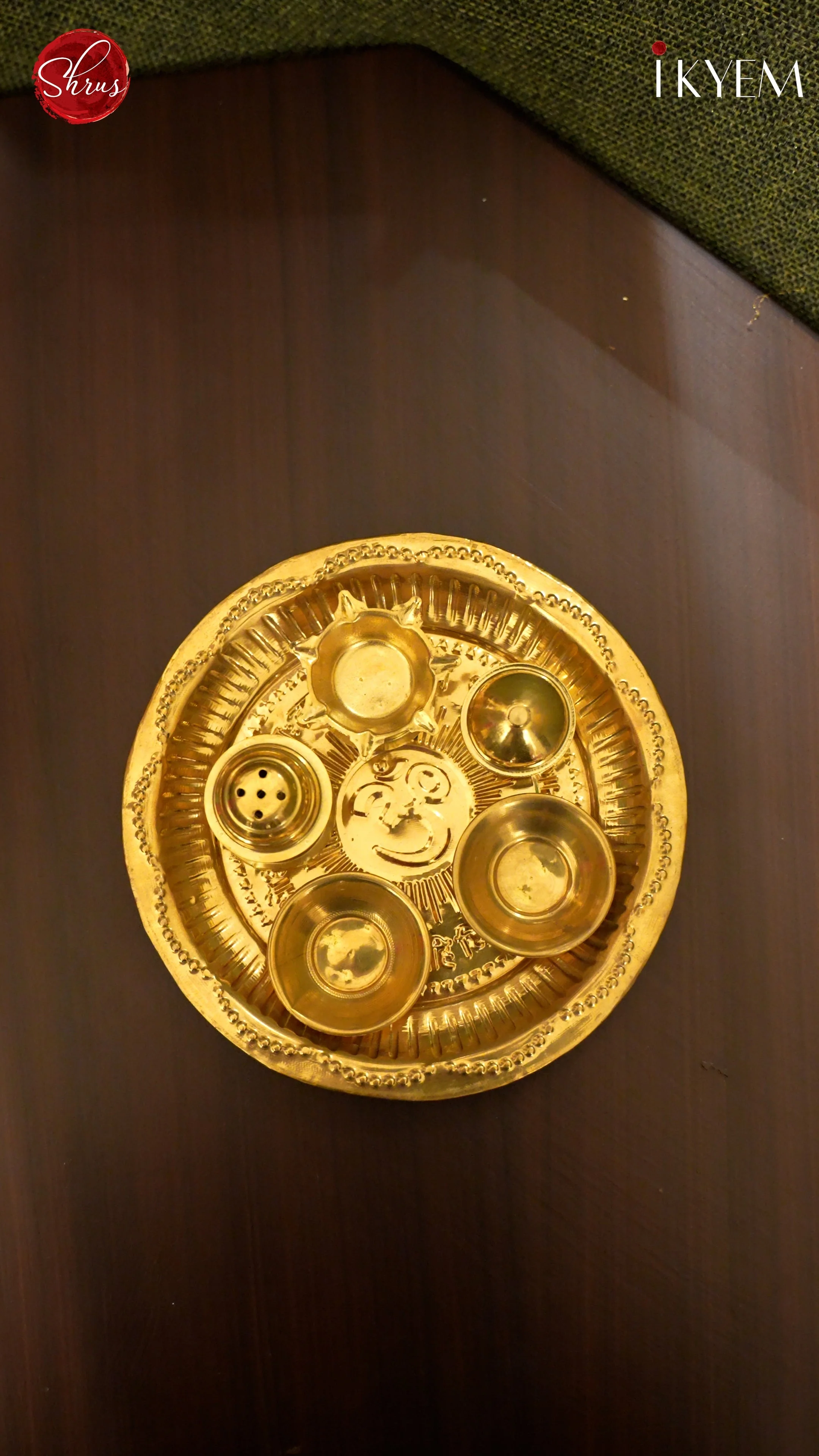 Brass Aarathi with kumkum , incense stand - Pooja Article - Image 2