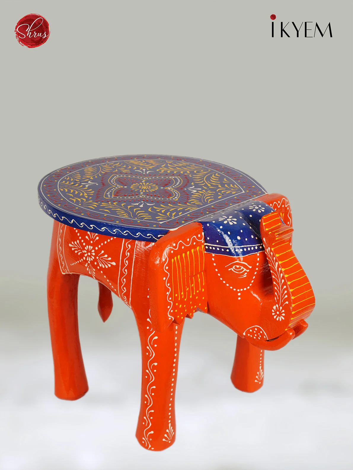 Wooden Hand Painted Elephant Stool - 12 Inch -3I08265 - Image 2