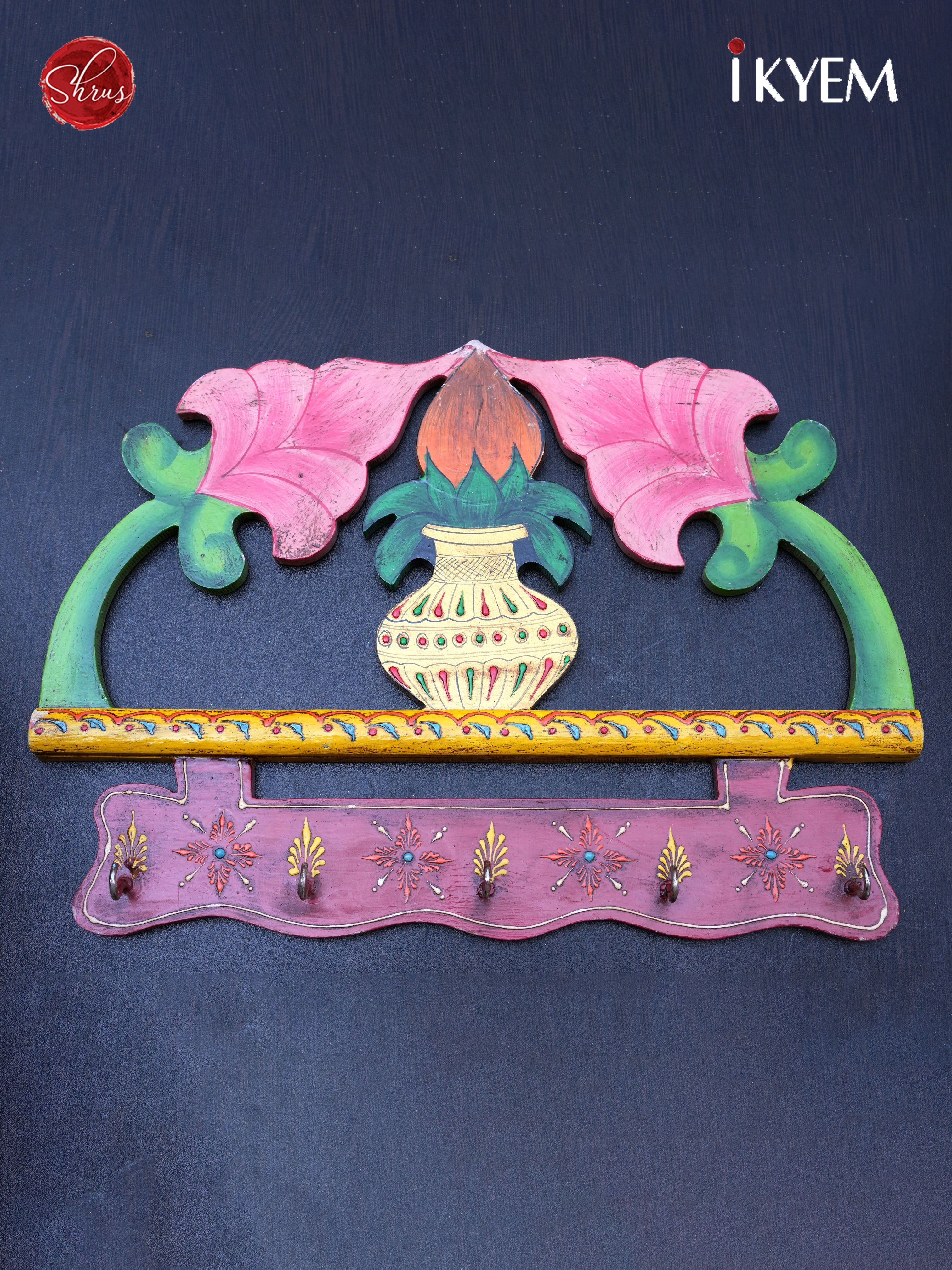 Wooden hand painted kumbh key holder