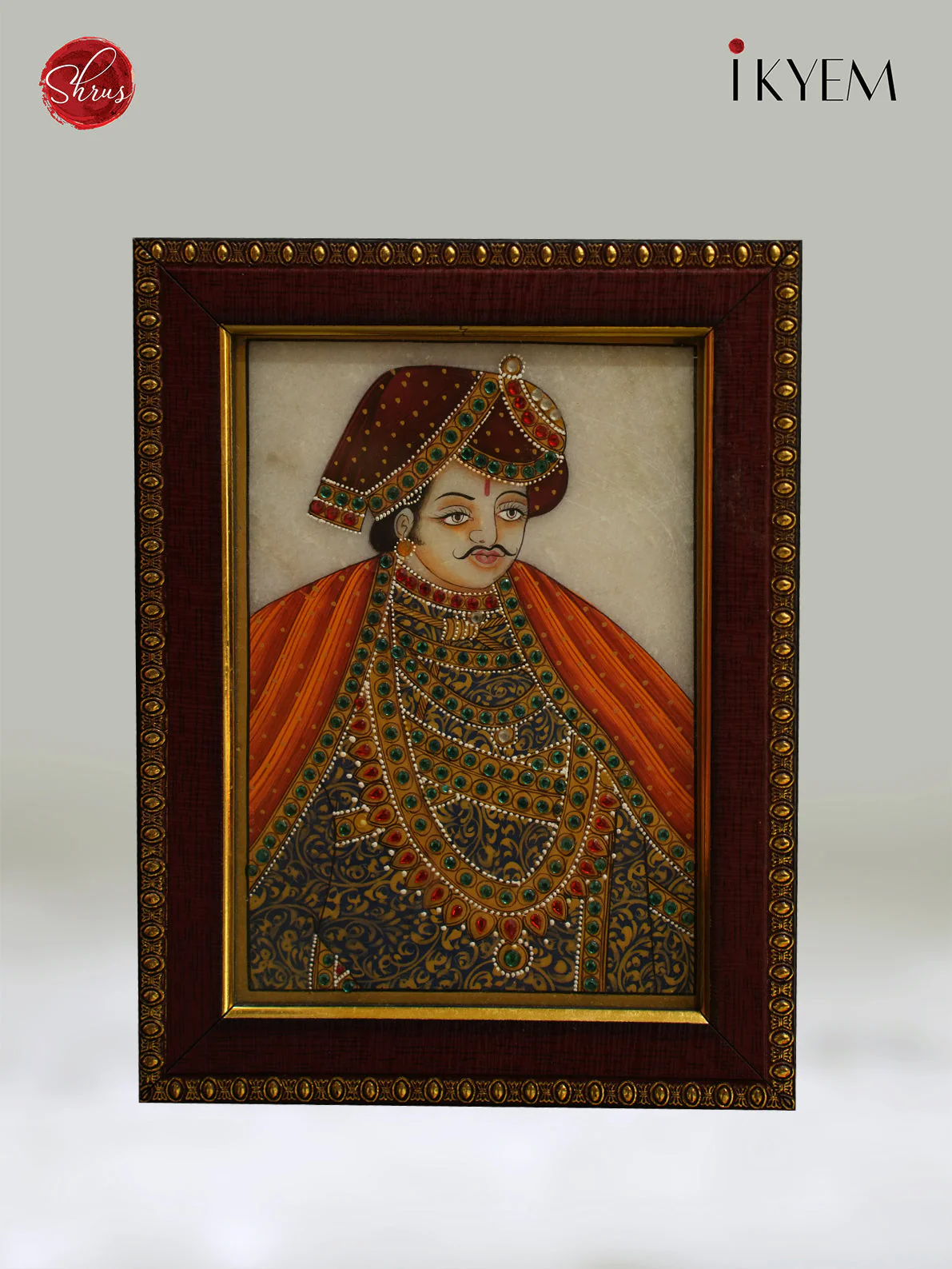 Hand-Painted Wooden Shivaji Maharaj Wall Hanging Frame - (8.6×17) Inch - 4CJ12034