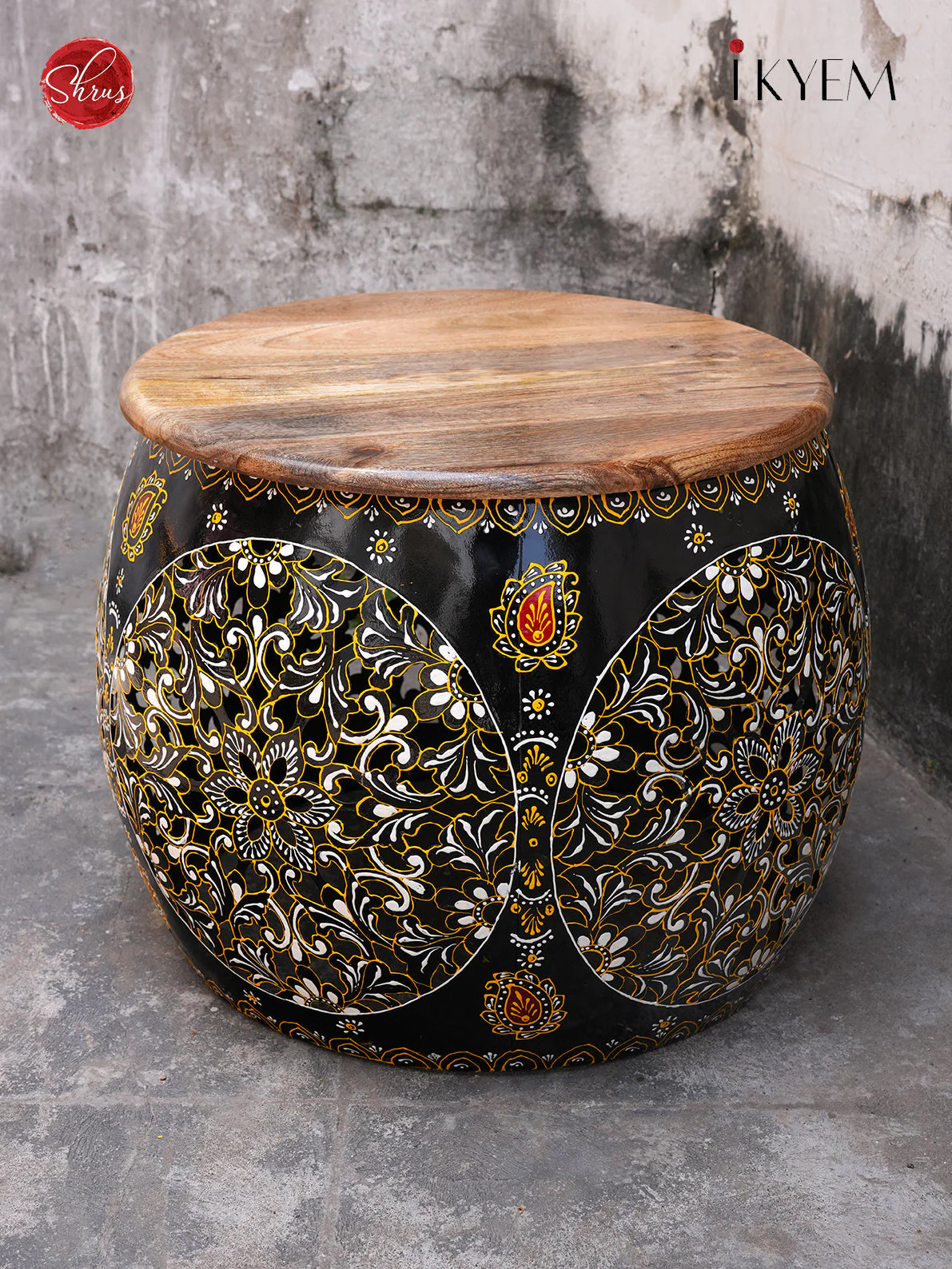 Wooden drum centre table and chair - Image 5