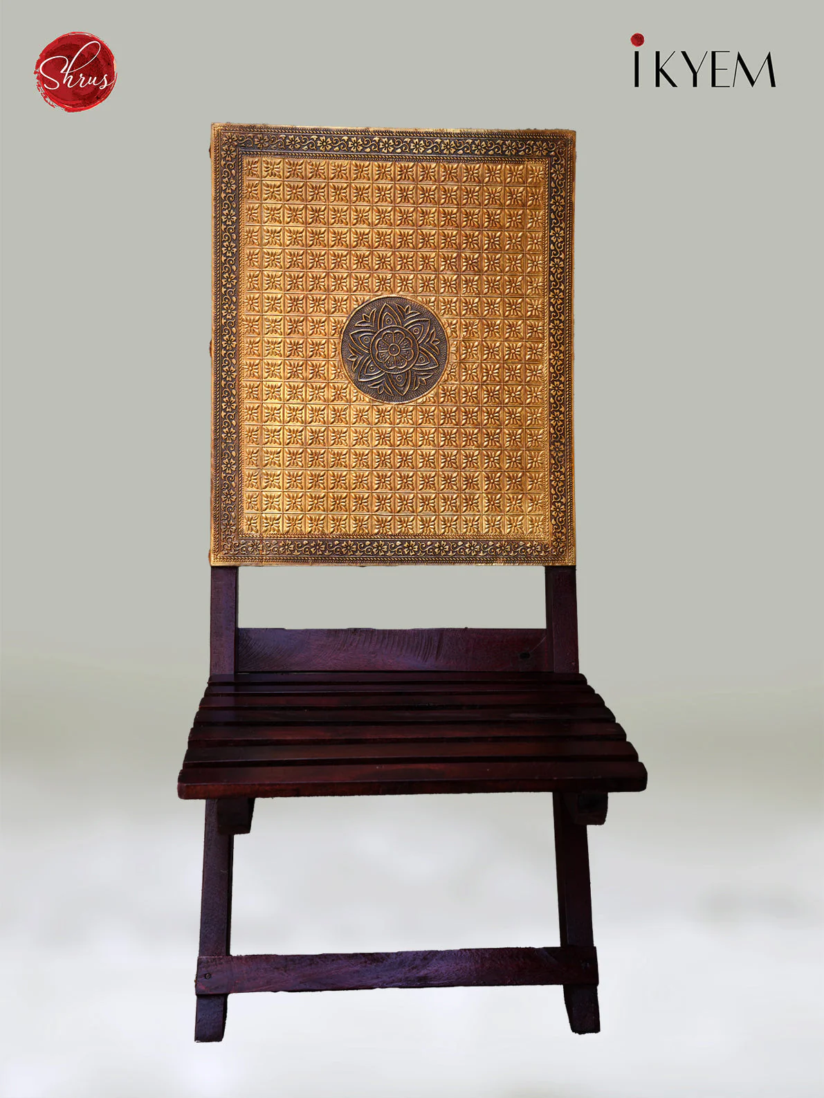 WOODEN CHAIR WITH BRASS EMBELLISHMENTS - Image 3