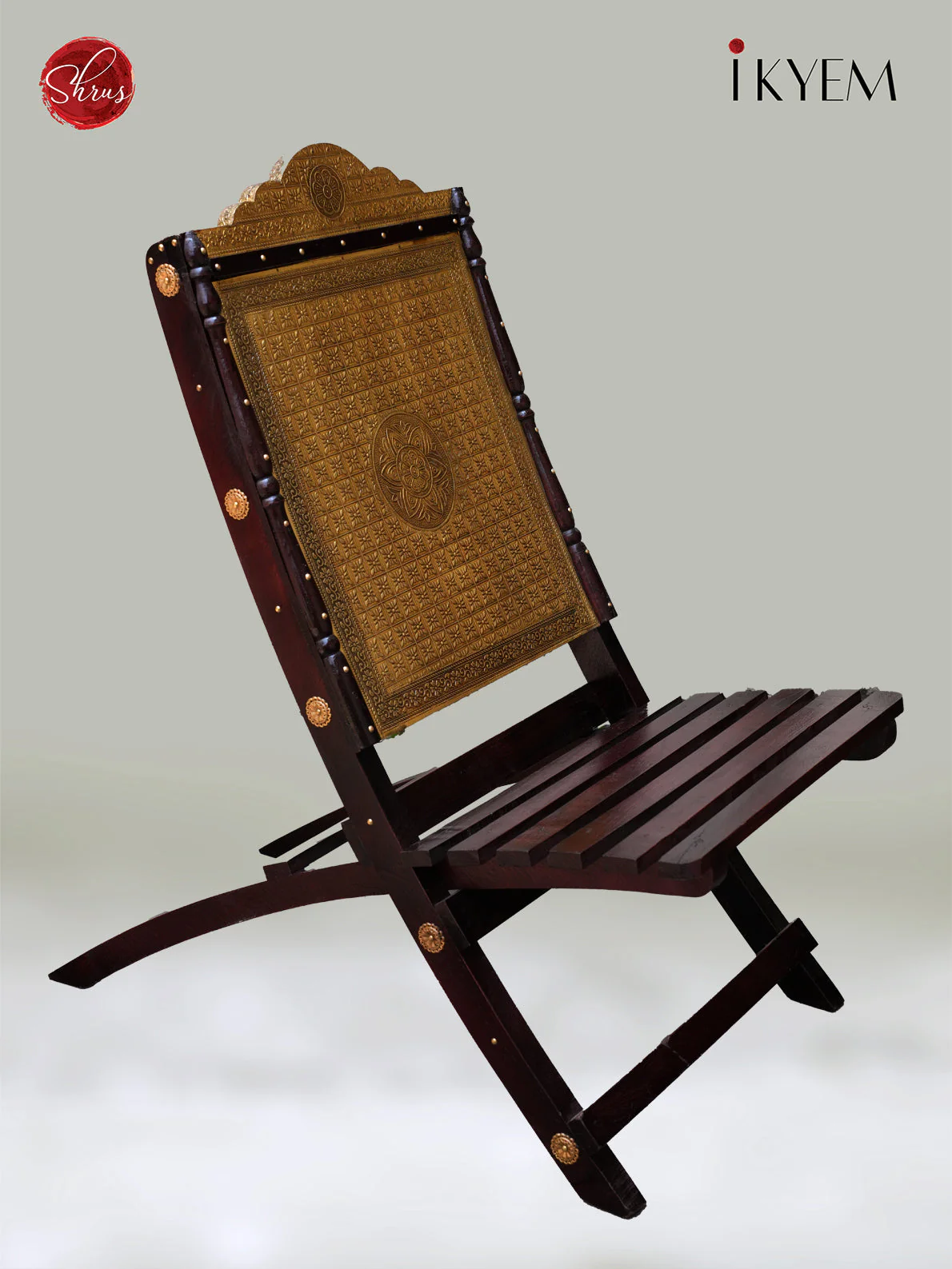Wooden Chair with Brass Embellishments