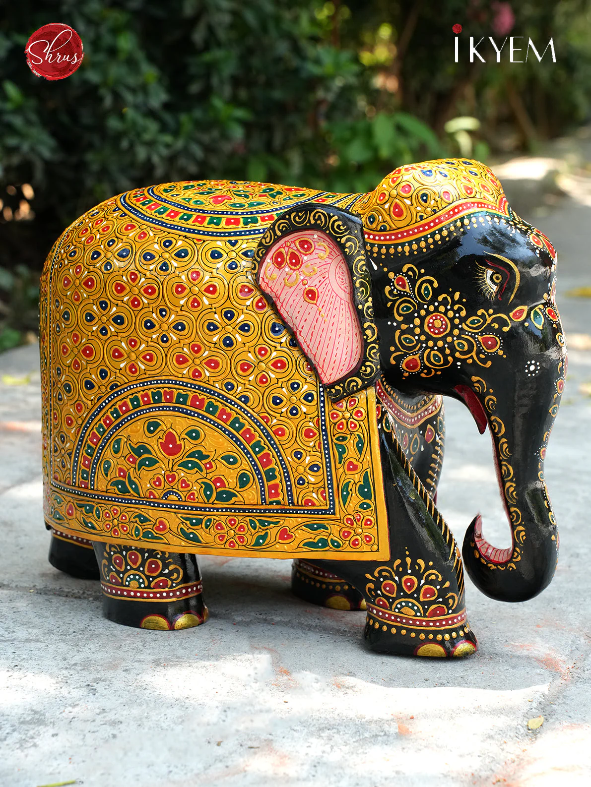 Wooden Elephant Idol with Pure Gold Foil Work - Image 2