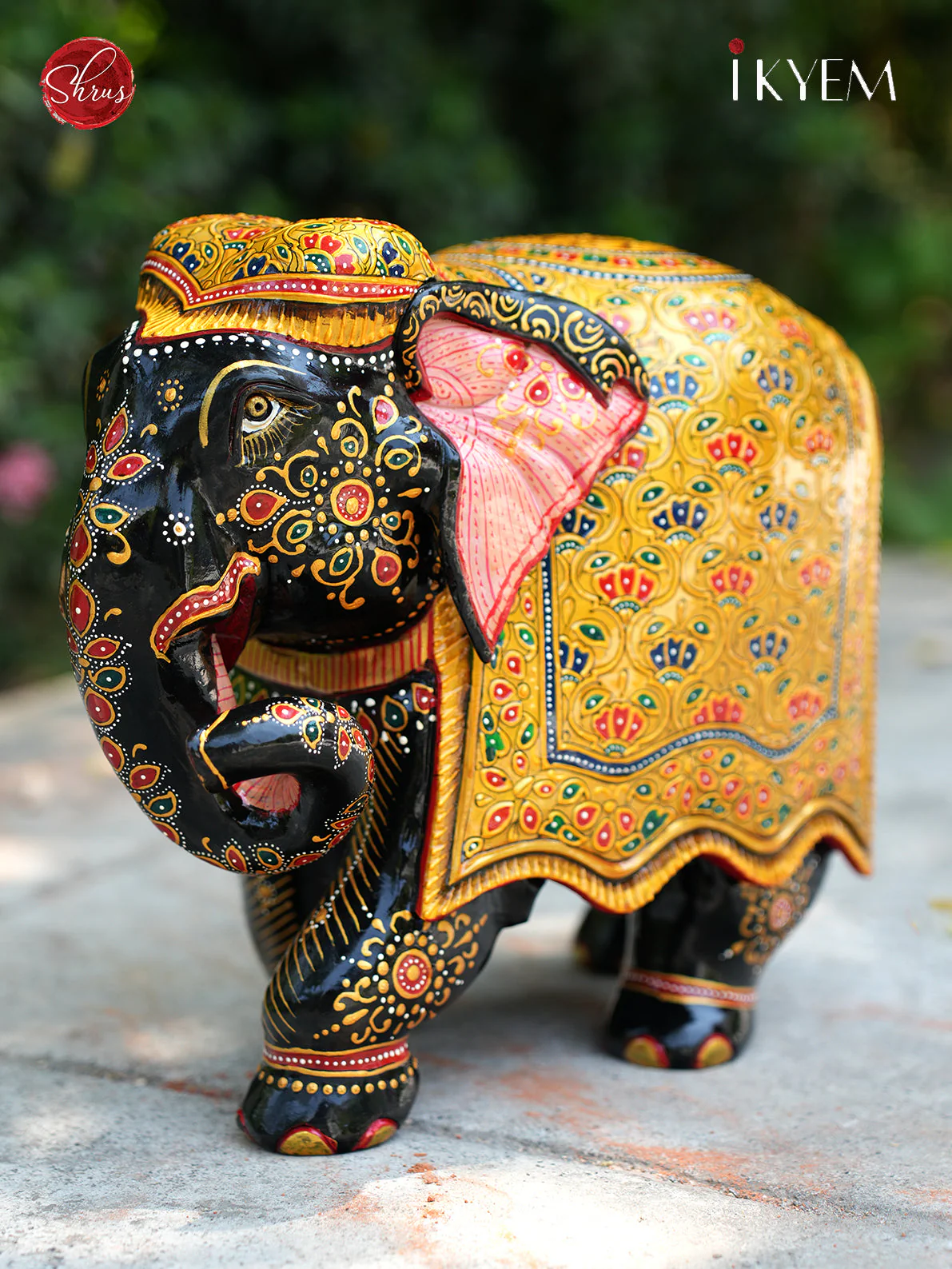 Wooden Elephant Idol with Pure Gold Foil Work - Image 2