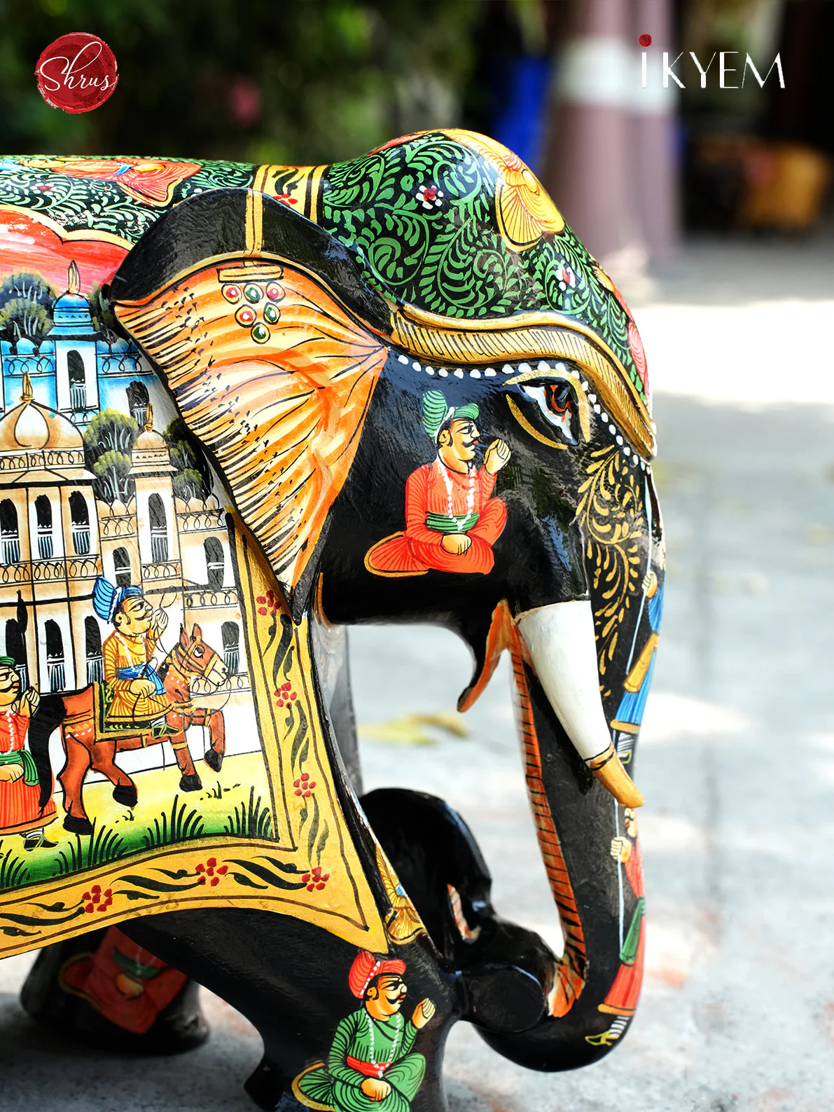 Wooden Hand Painted Elephant with Pure Gold Foil Work - Image 3