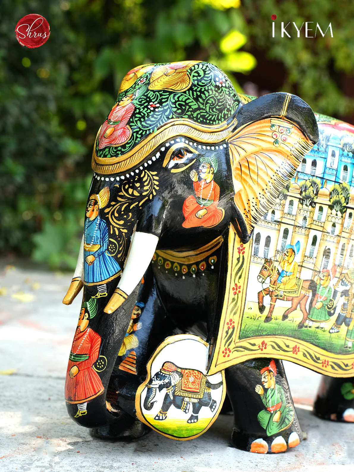 Wooden Hand Painted Elephant with Pure Gold Foil Work - Image 4