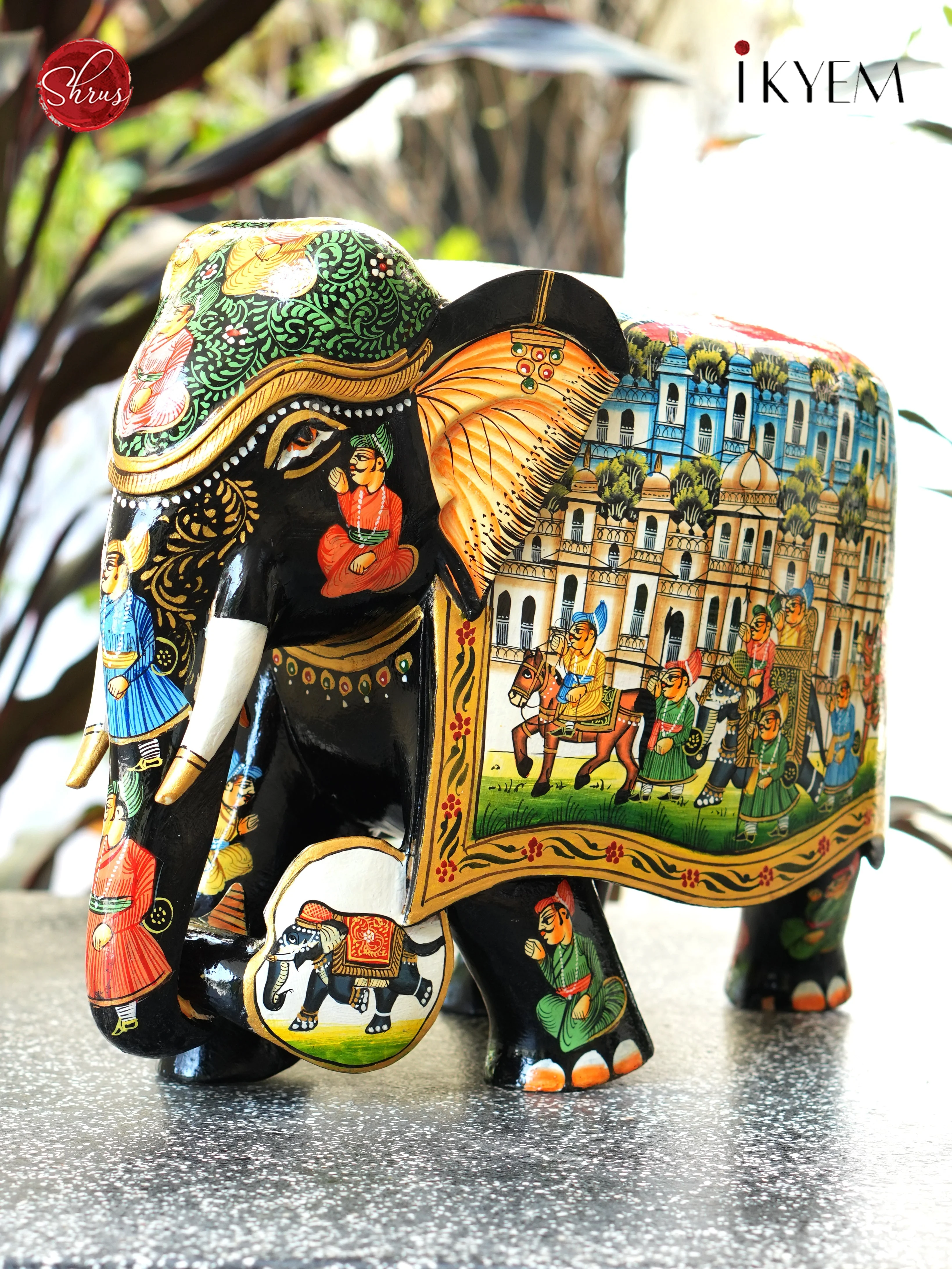 Wooden Hand Painted Elephant with Pure Gold Foil Work - Image 5