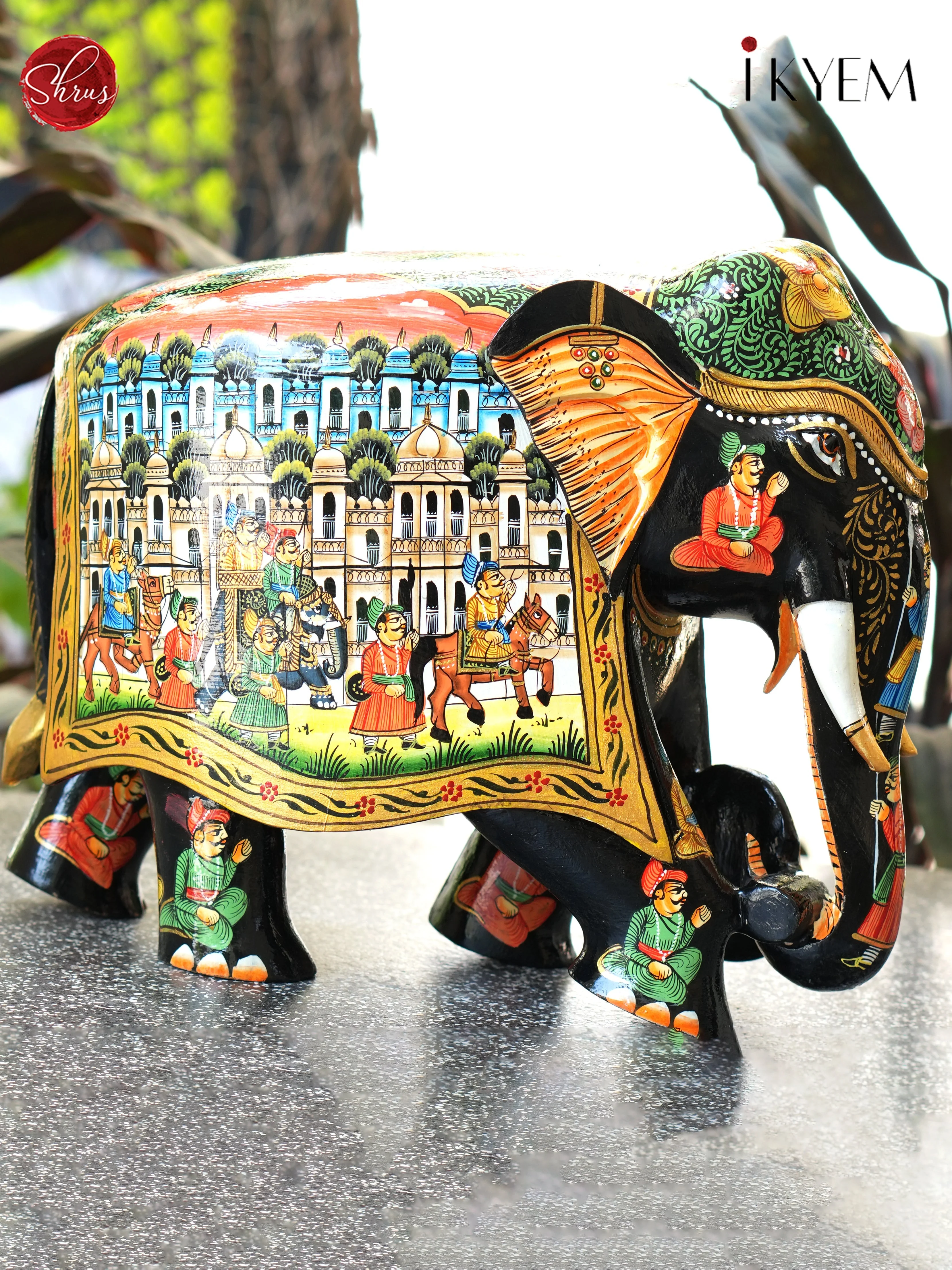 Wooden Hand Painted Elephant with Pure Gold Foil Work - Image 6