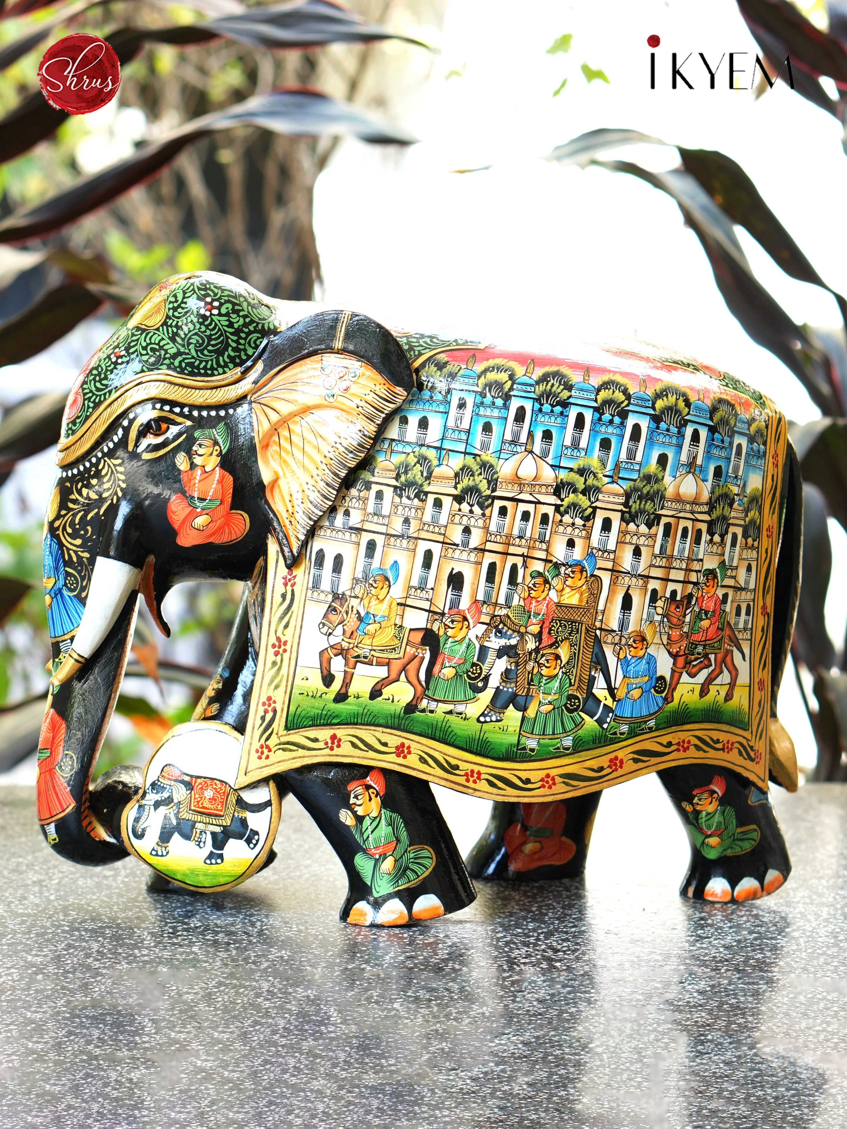 Wooden Hand Painted Elephant with Pure Gold Foil Work - Image 7