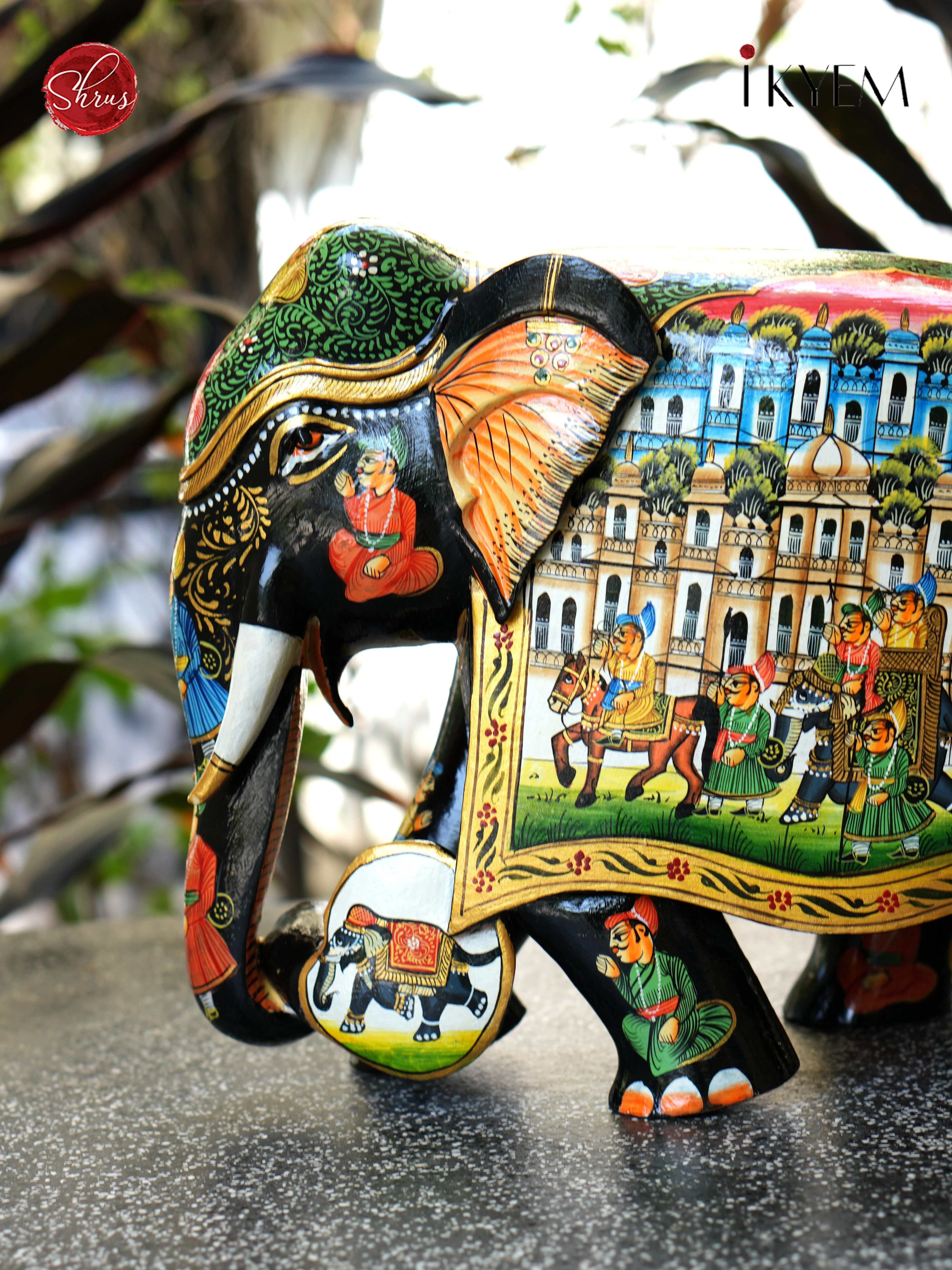 Wooden Hand Painted Elephant with Pure Gold Foil Work - Image 8