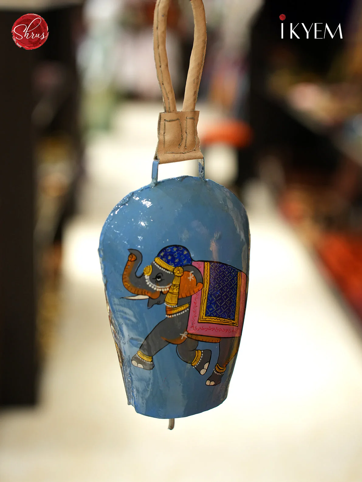 Grrey Elephant Handpainted Cow Bell Hanging