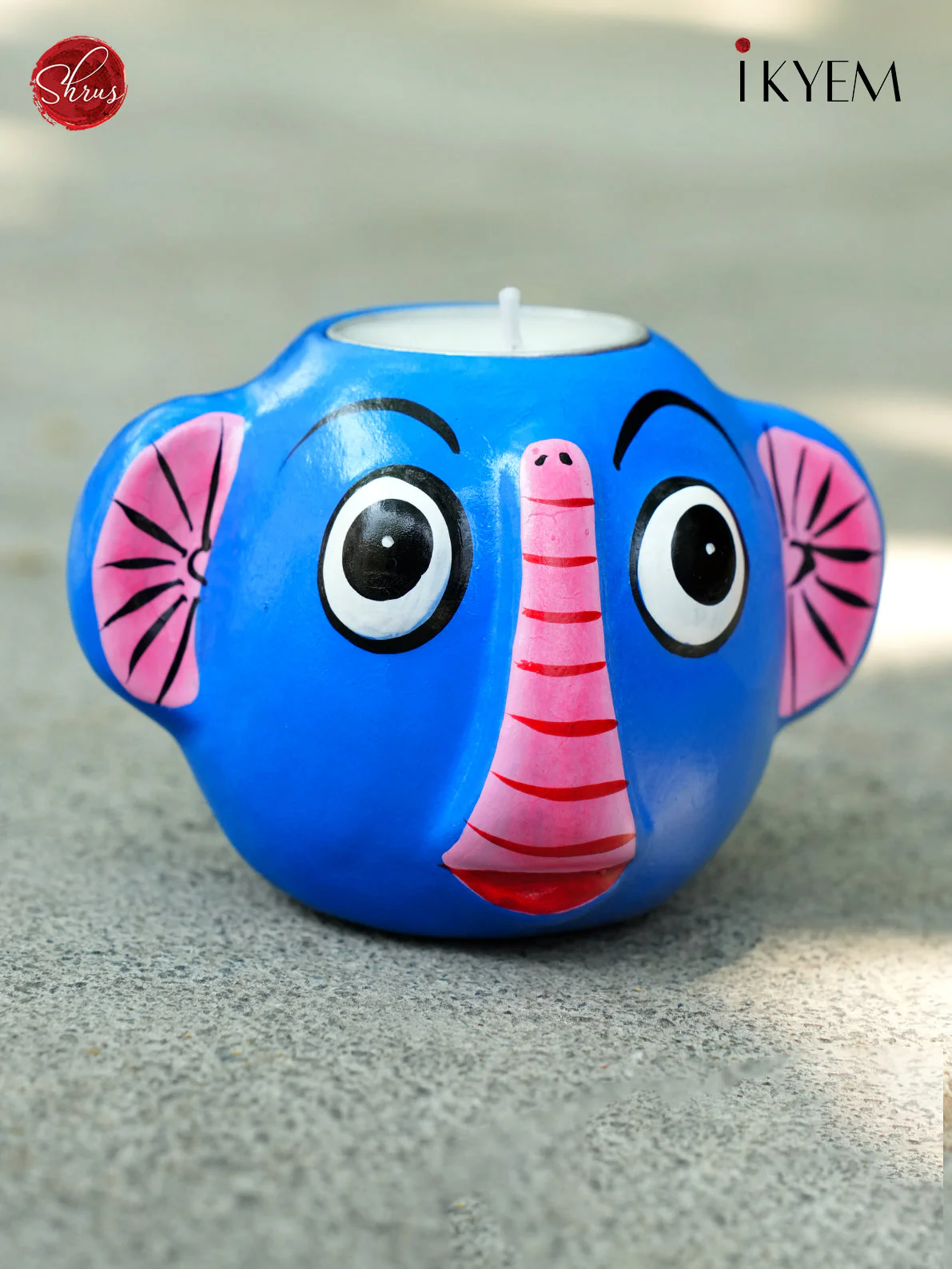 Handpainted Clay Elephant Candle Holder