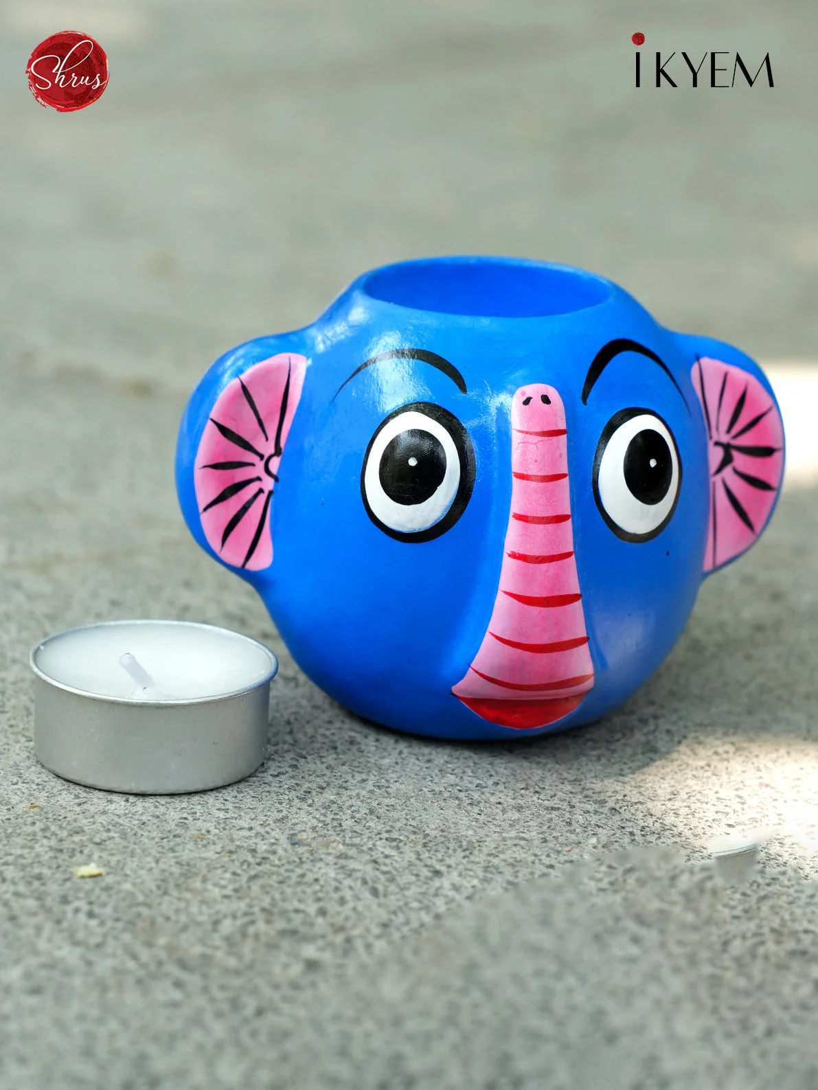 Handpainted Clay Elephant Candle Holder - Image 2