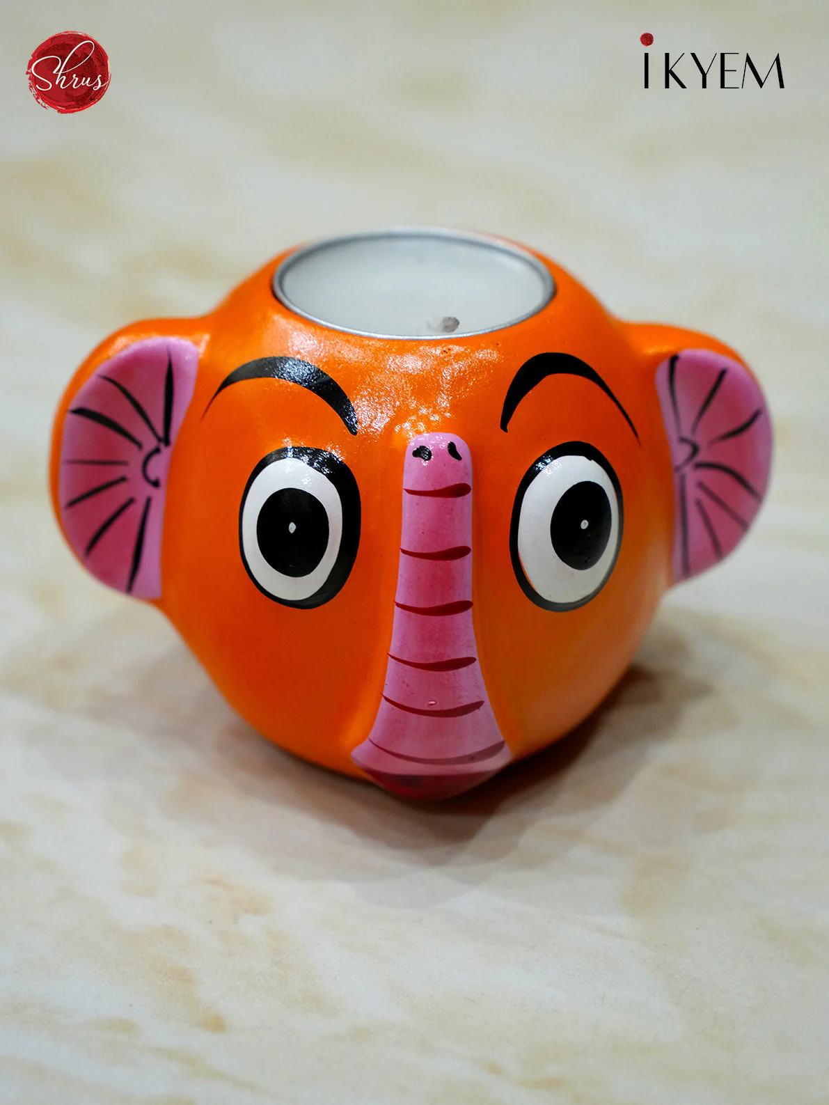 Handpainted Clay Elephant Candle Holder