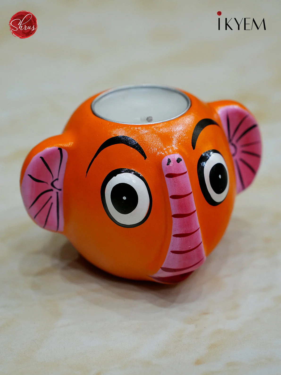 Handpainted Clay Elephant Candle Holder - Image 2