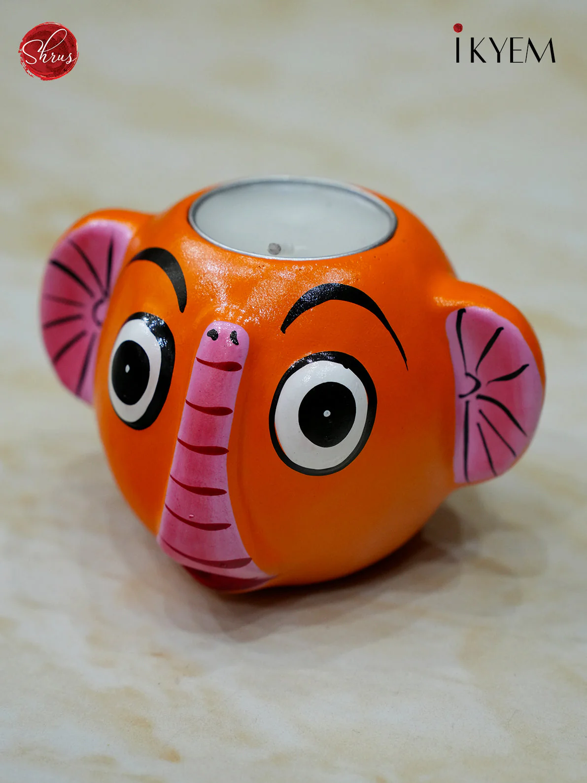 Handpainted Clay Elephant Candle Holder - Image 3