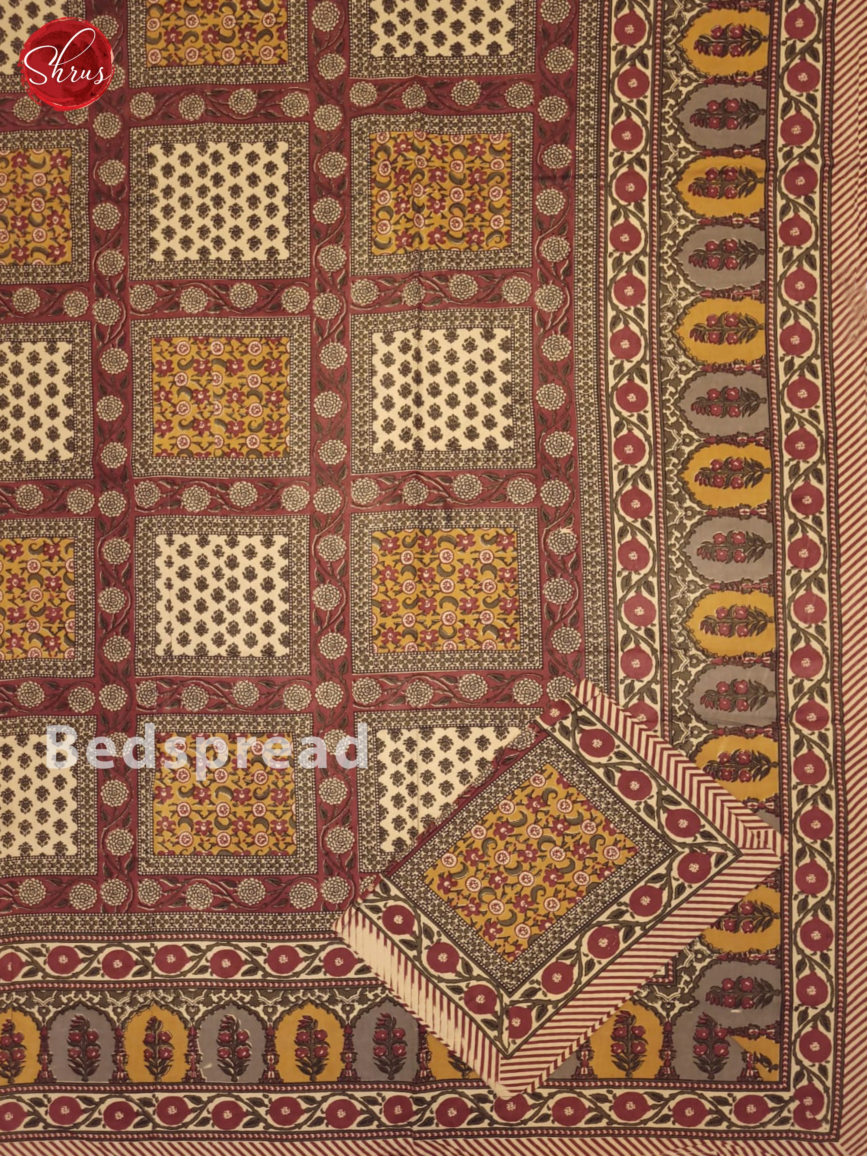 Maroon & Mustard- Jaipuri Printed Double Bed Spread - Image 2