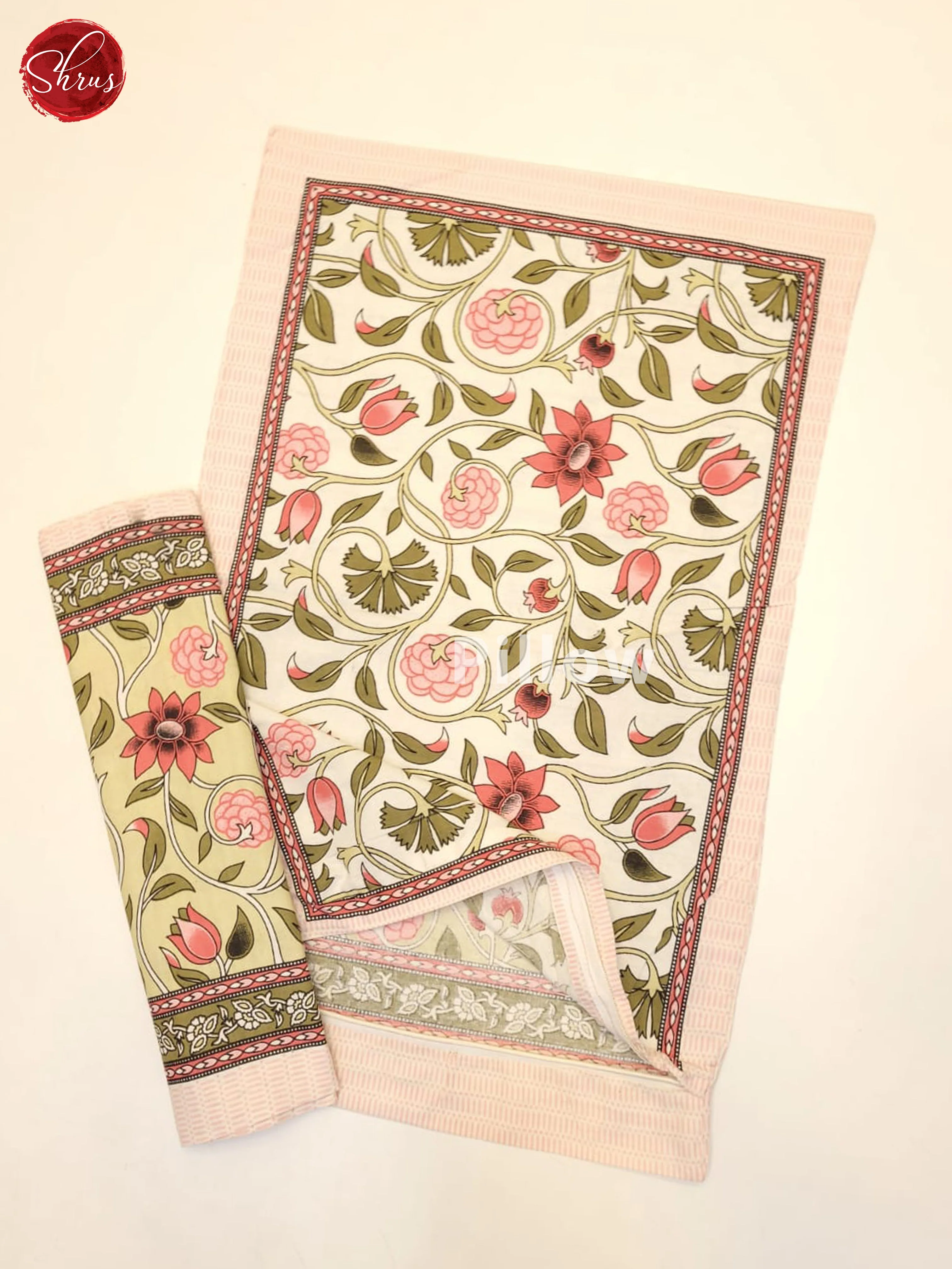 Green & Pink - Jaipuri Printed Double Bed Spread - Image 3