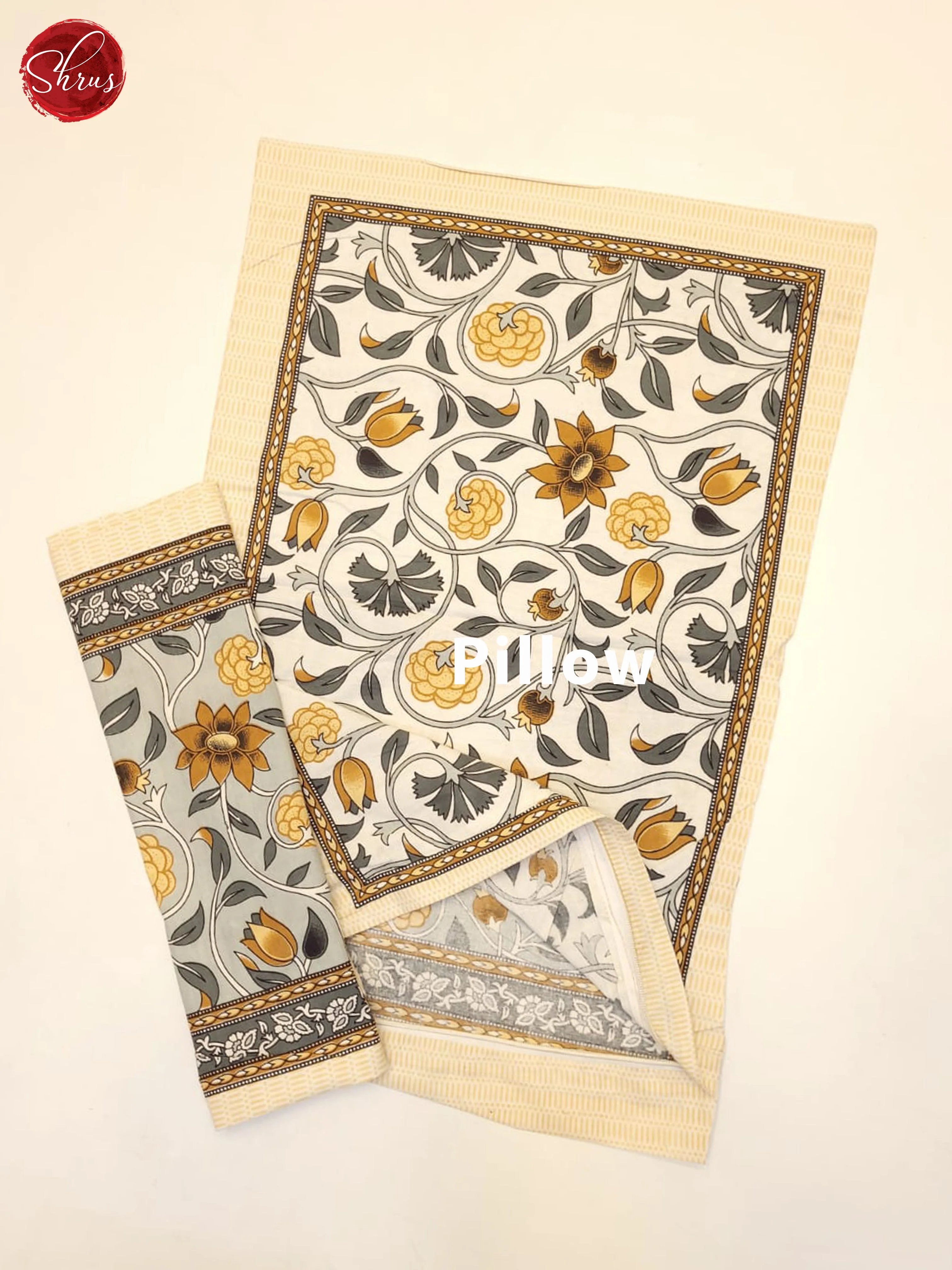 Greenish Grey & Cream - Jaipuri Printed Double Bed Spread - Image 3