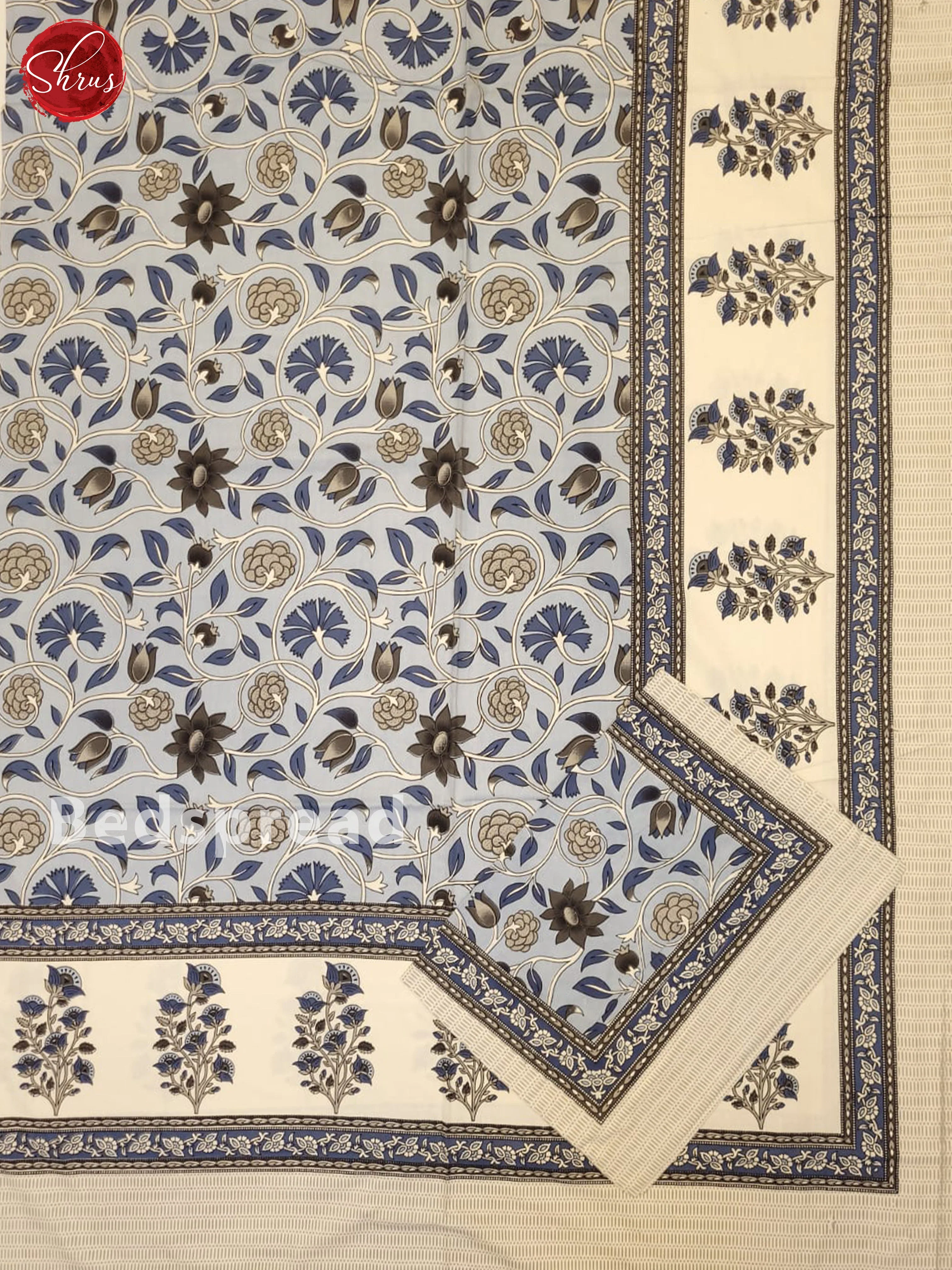 Blue & Cream- Jaipuri Printed Double Bed Spread - Image 2