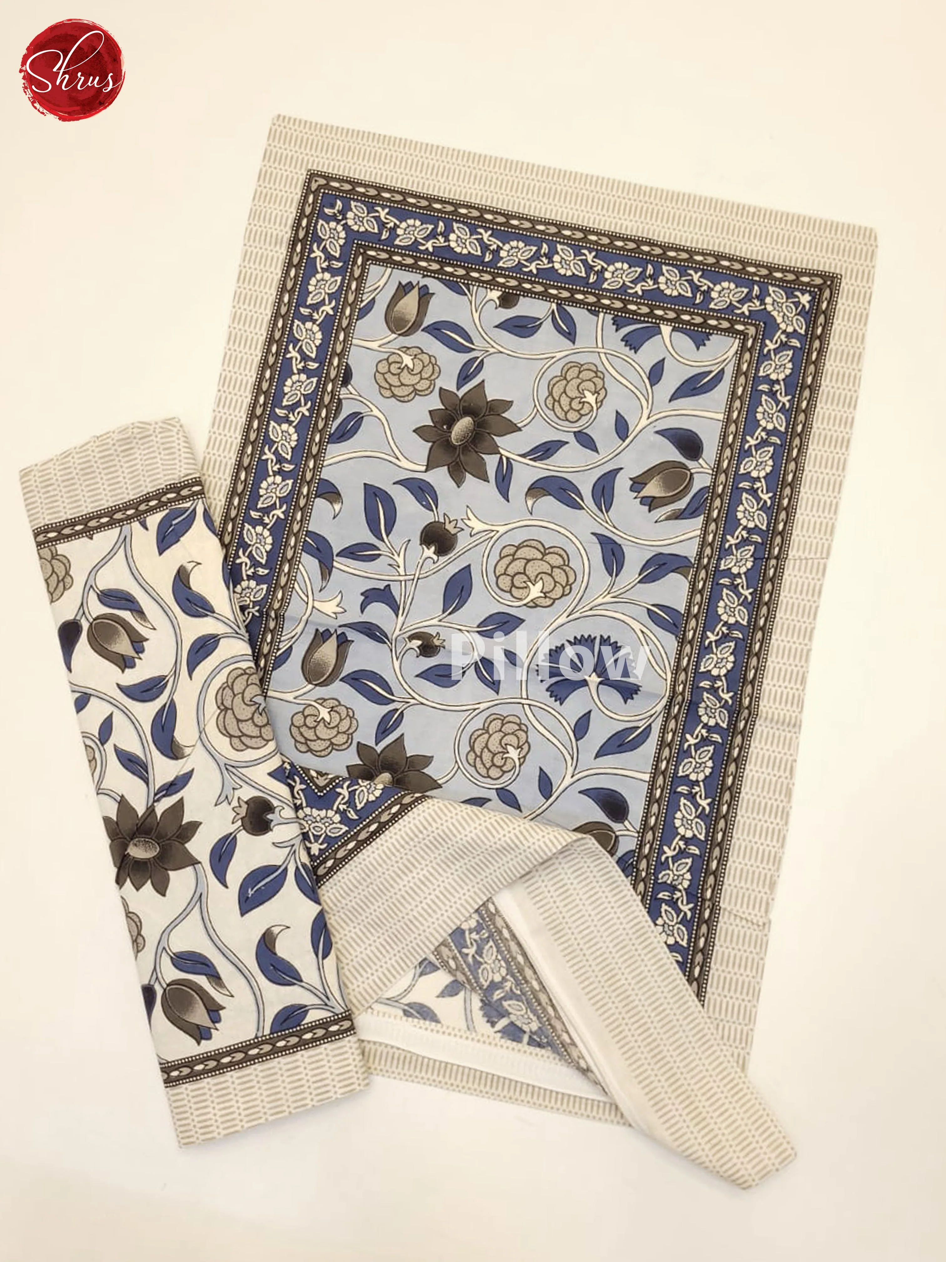 Blue & Cream- Jaipuri Printed Double Bed Spread - Image 3