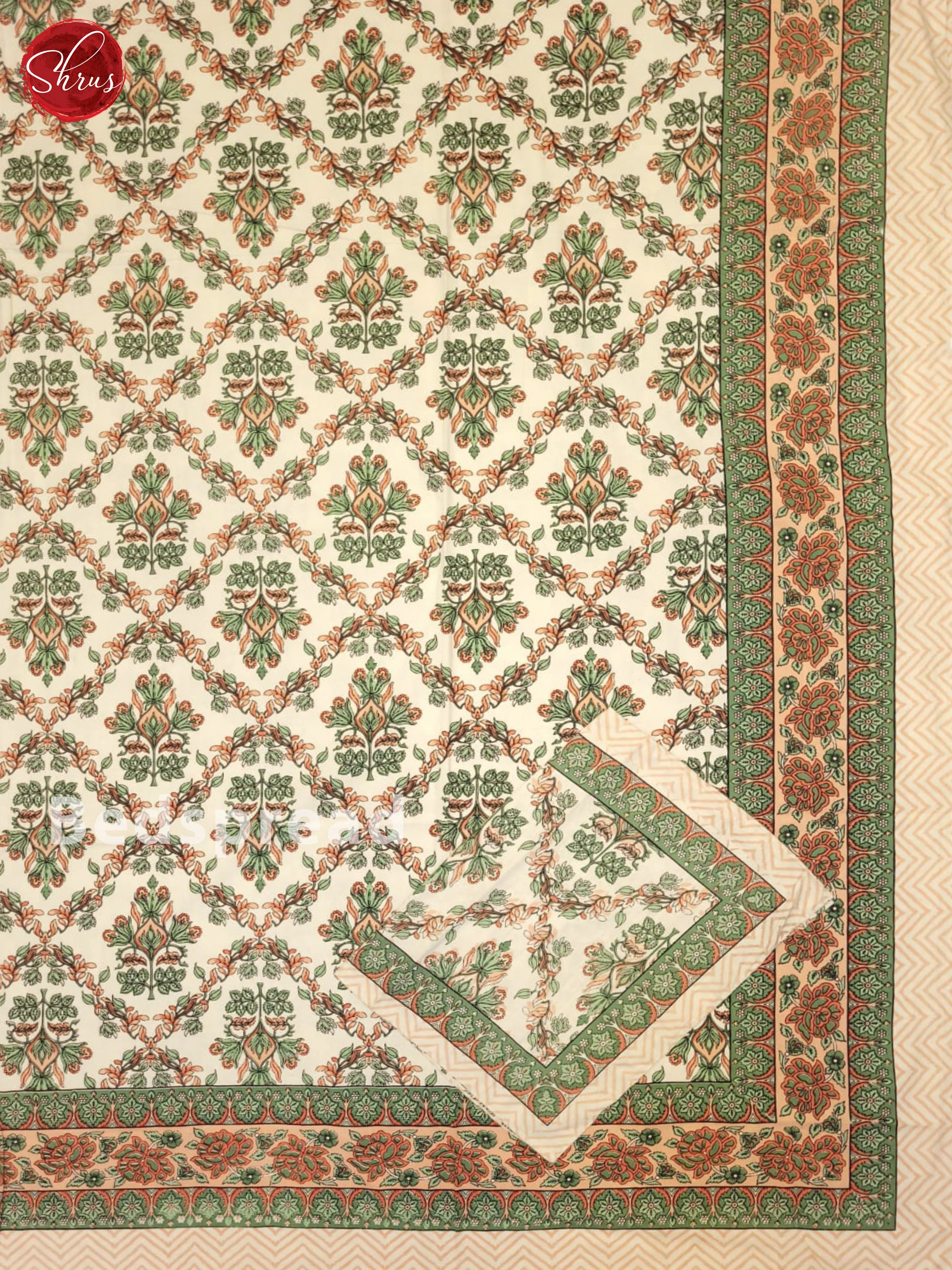 Cream & Pink- Jaipuri Printed Double Bed Spread - Image 2