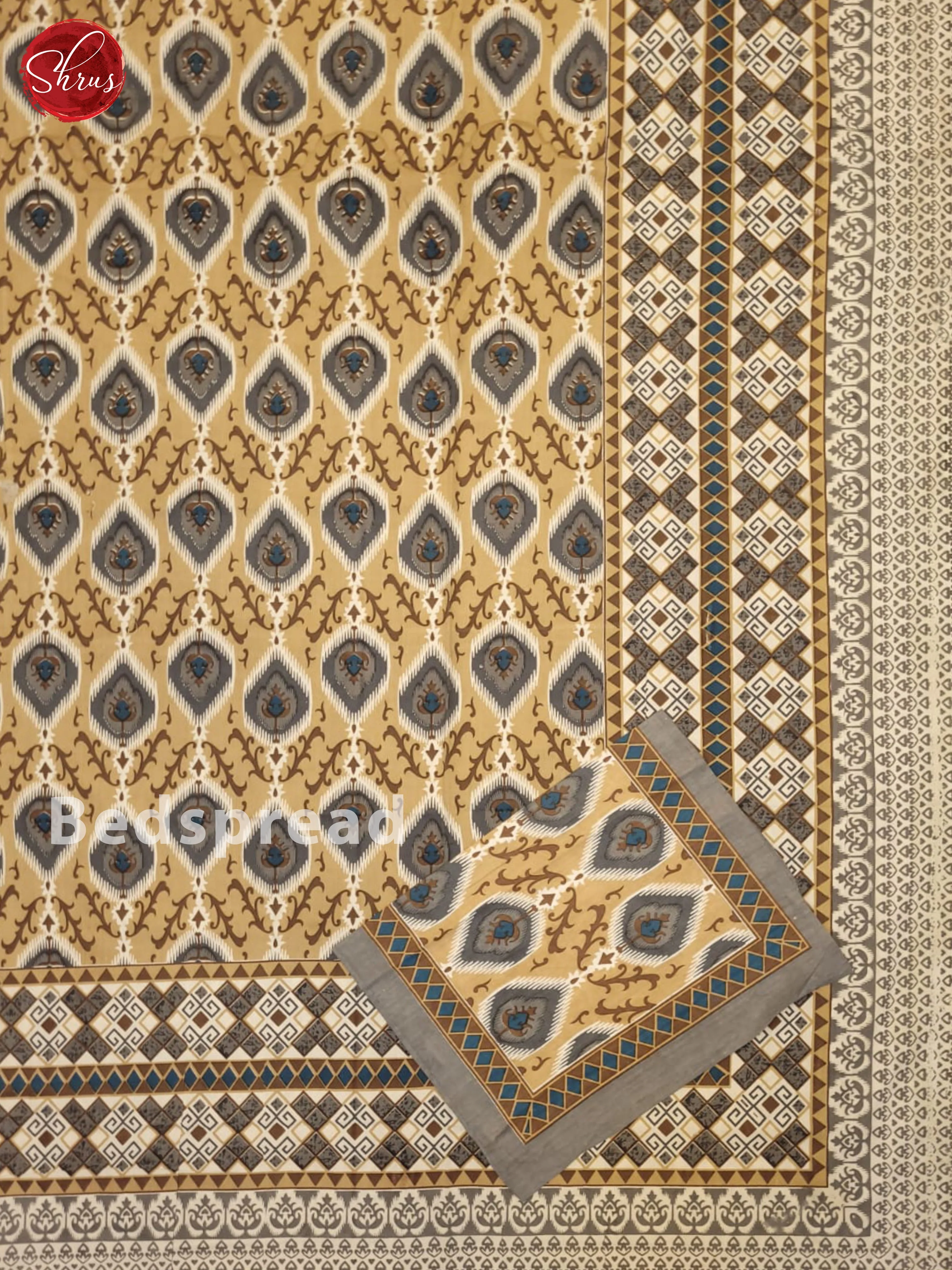 Brown & Grey- Jaipuri Printed Double Bed spread - Image 2