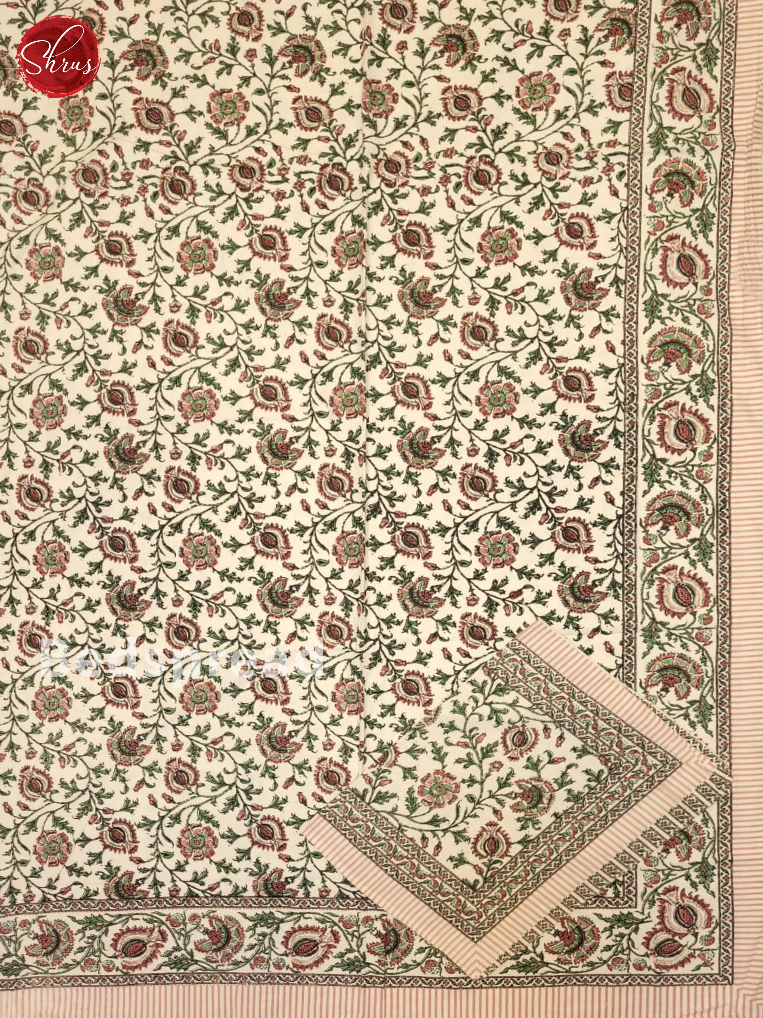 Cream & Pink- Jaipuri Printed Double Bed Spread - Image 2
