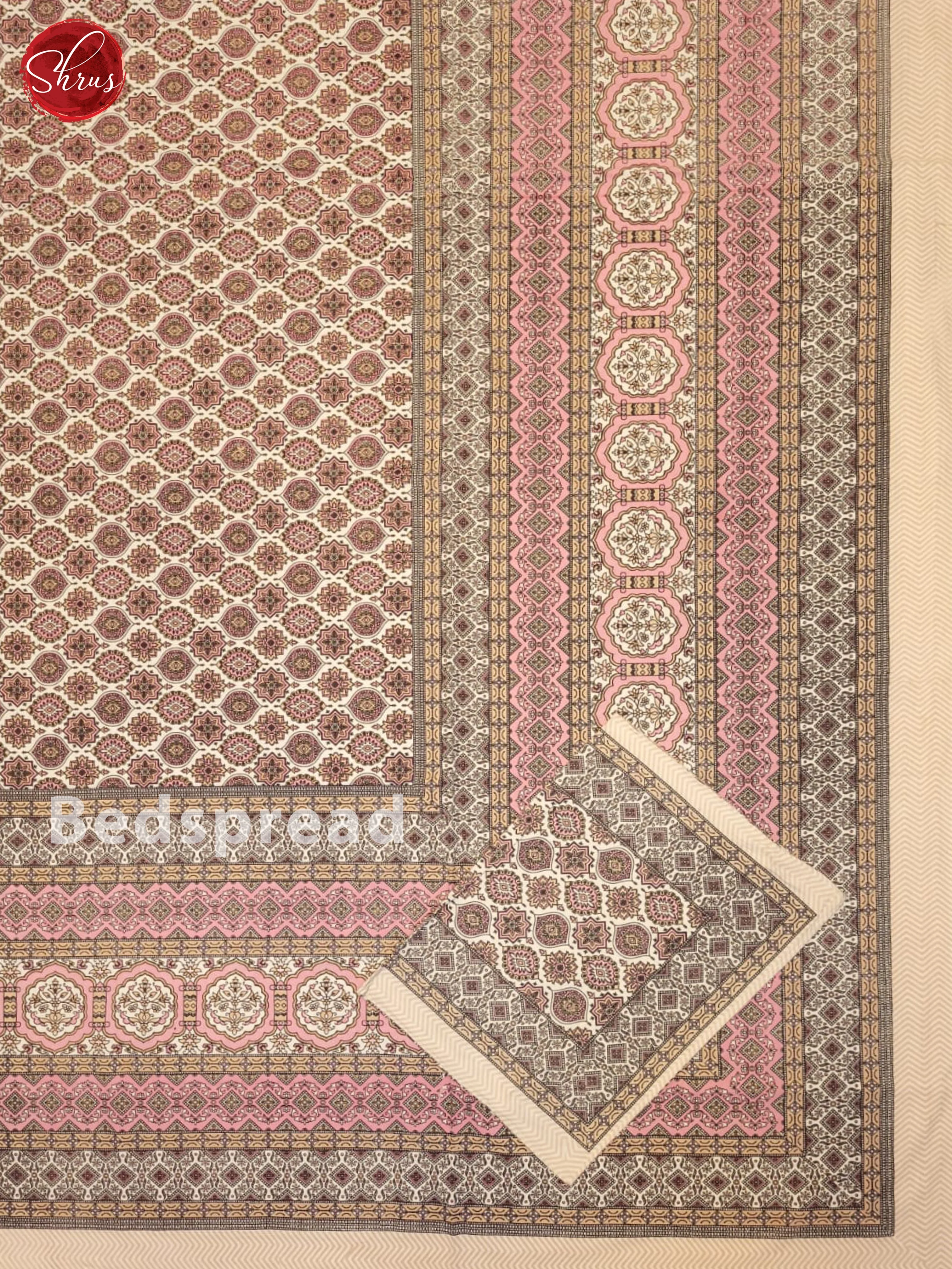 Cream & Pink- Jaipuri Printed Double Bed Spread - Image 2