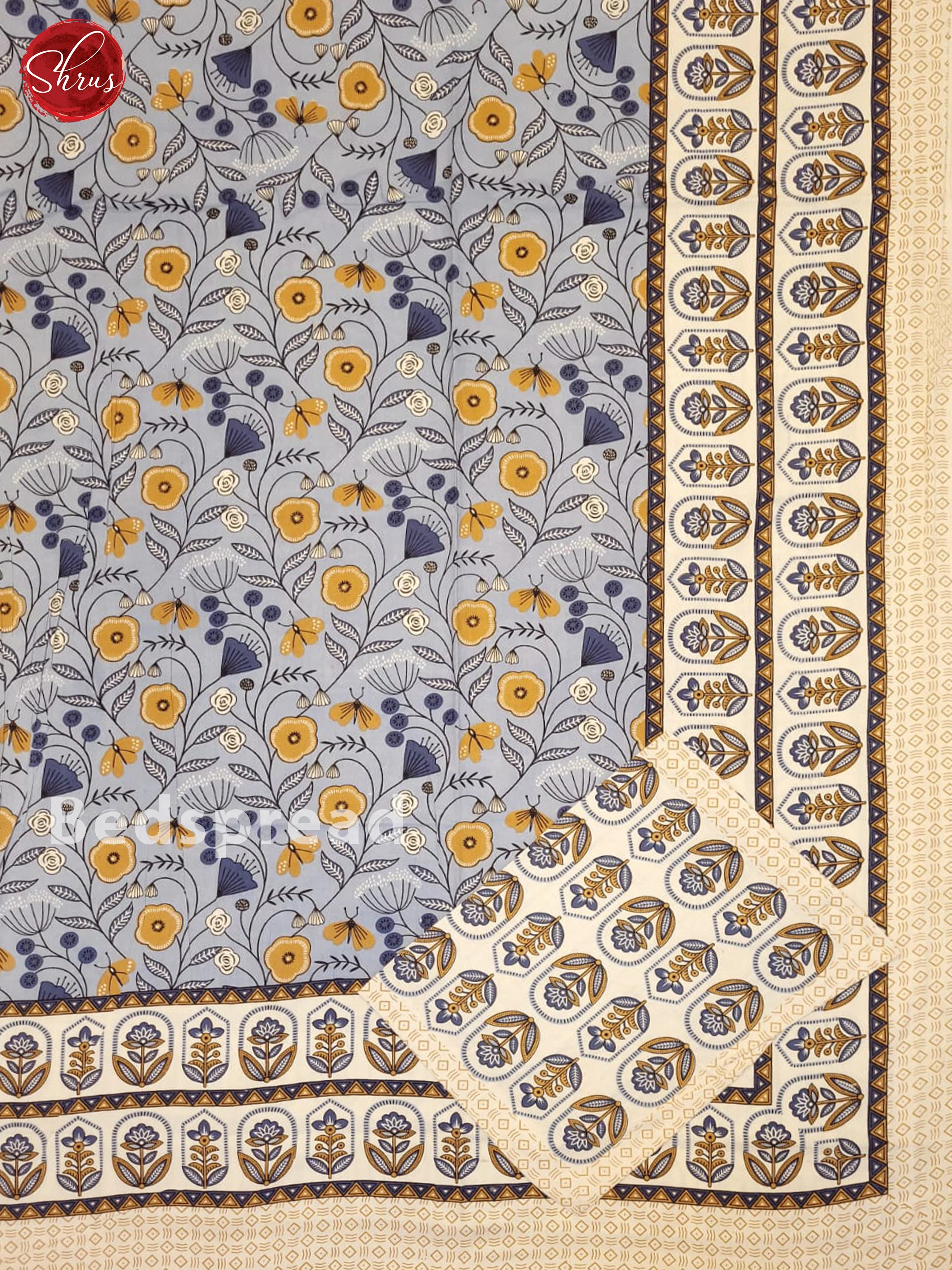 Blue & Cream- Jaipuri Printed Double Bed Spread - Image 2