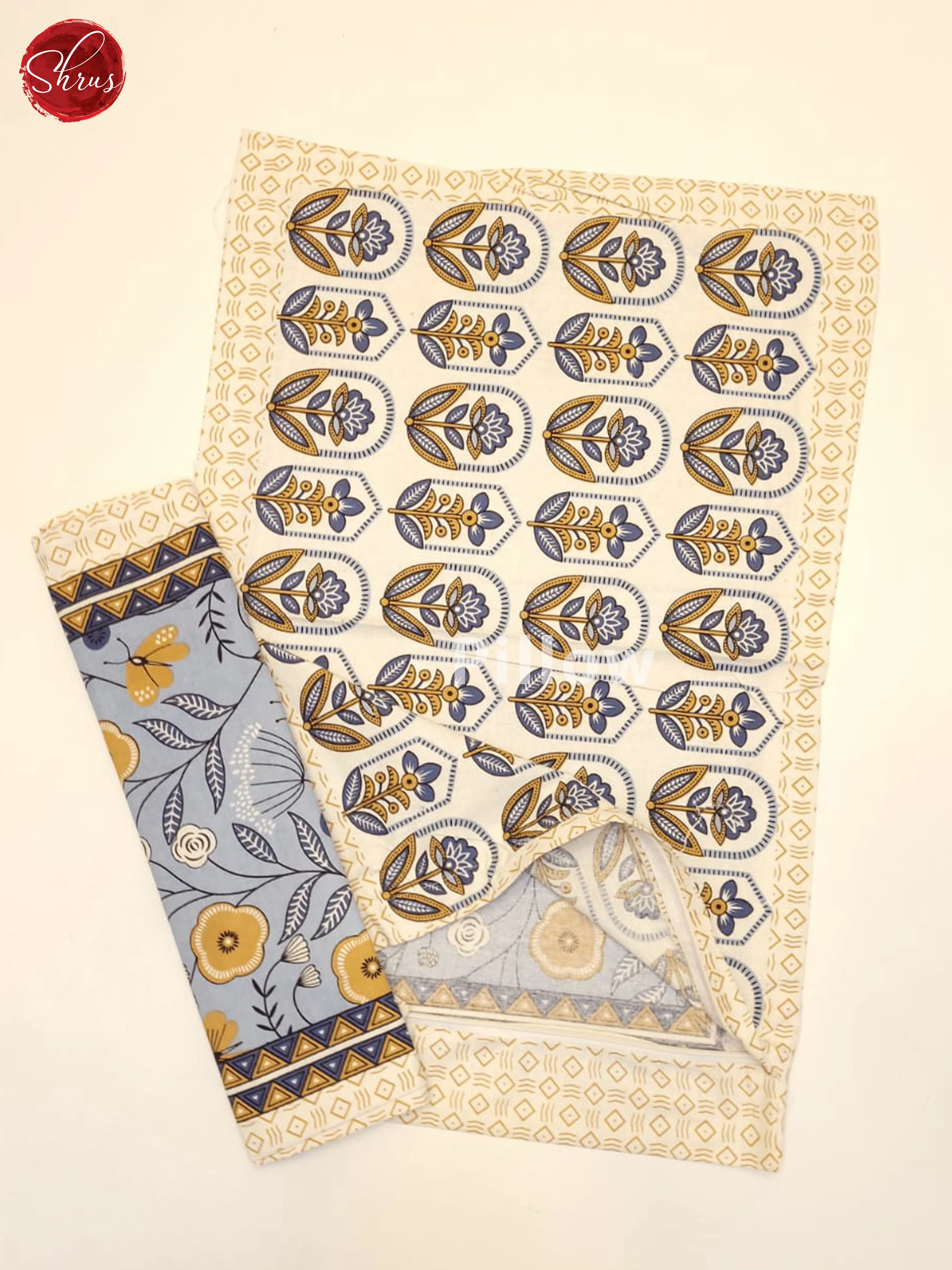 Blue & Cream- Jaipuri Printed Double Bed Spread - Image 3