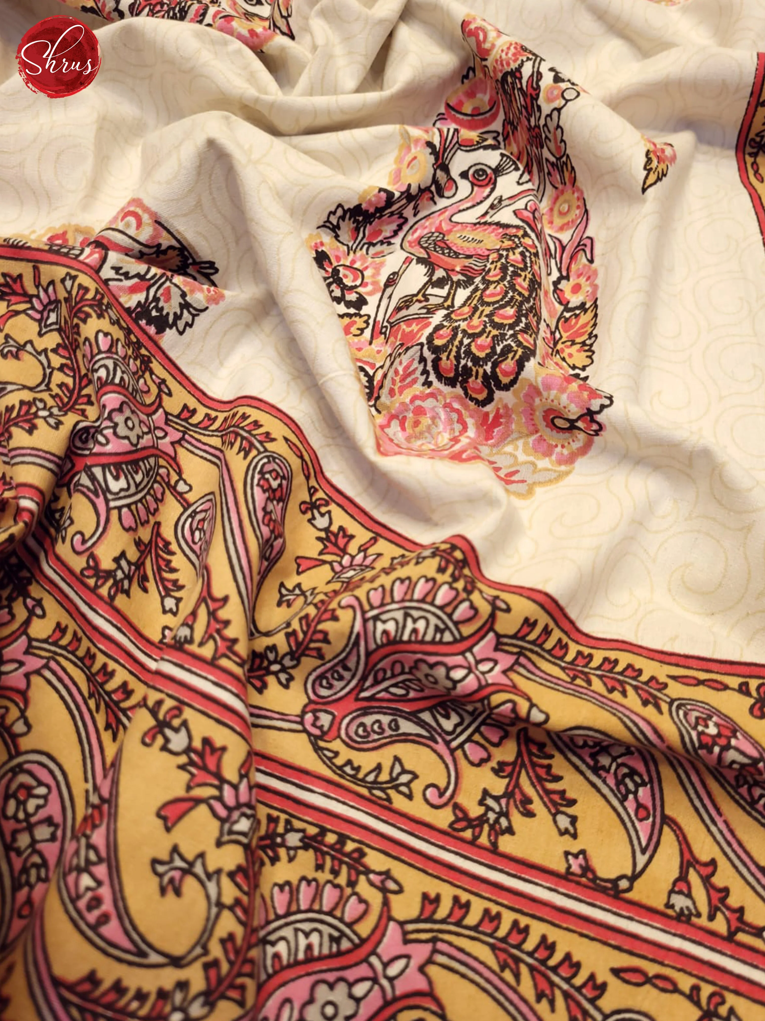 Cream & Mustard - Jaipuri printed Double Bed Spread