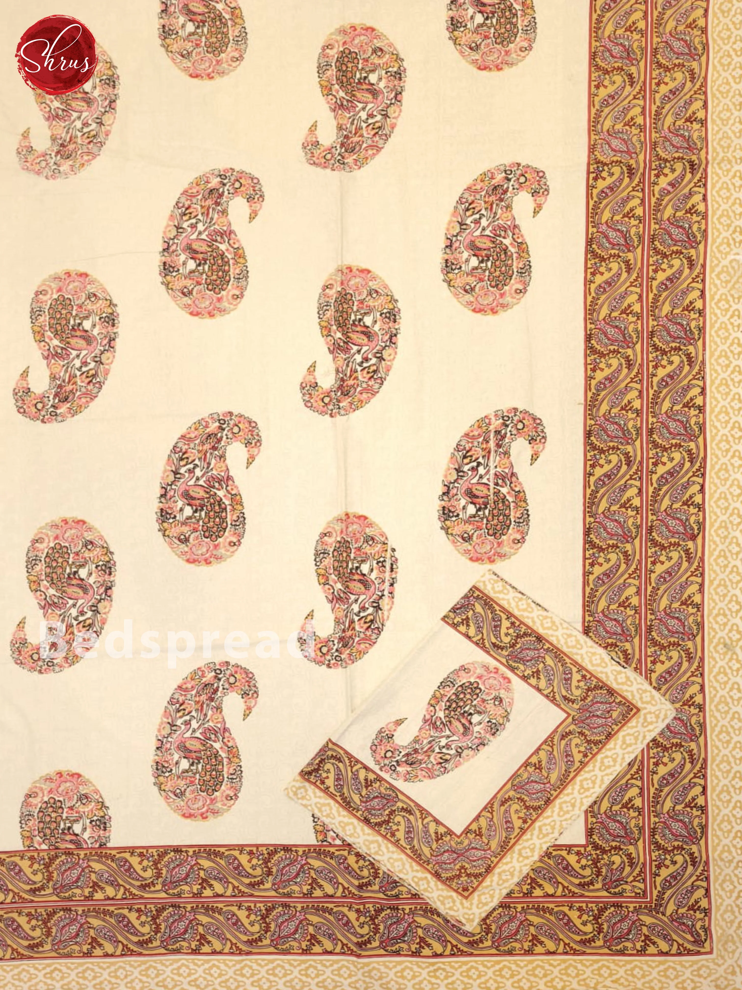 Cream & Mustard - Jaipuri printed Double Bed Spread - Image 2