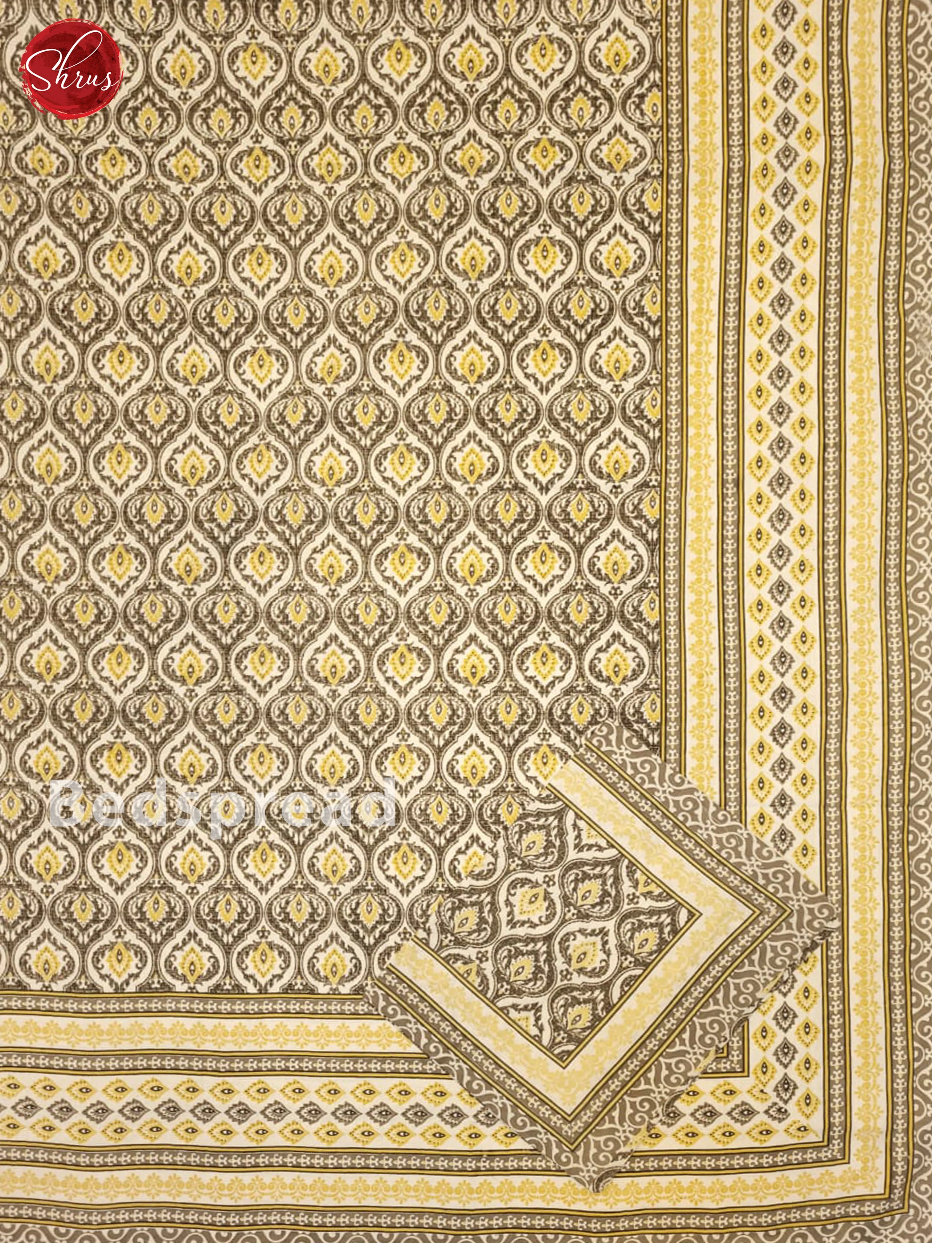 Cream & Grey- Jaipuri printed Double Bed Spread - Image 2