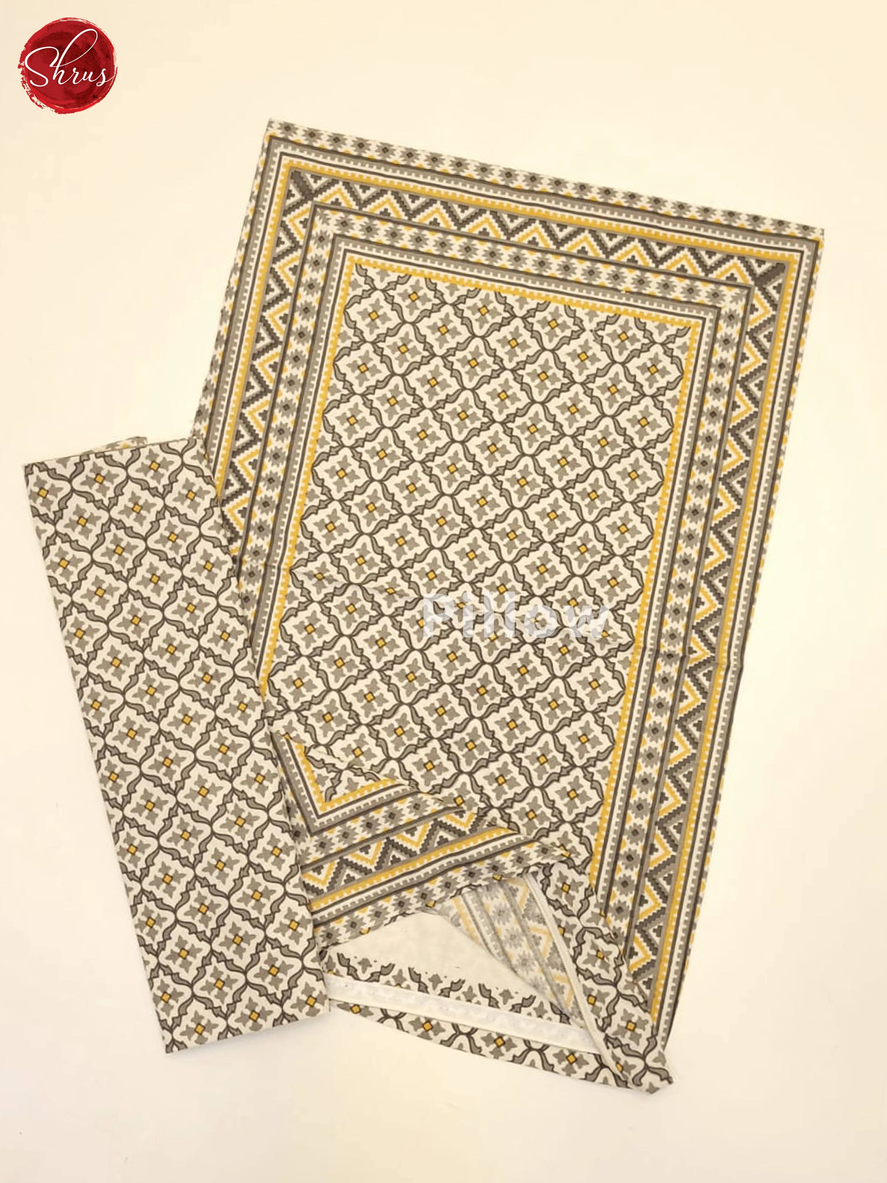 Cream & Grey - Jaipuri Printed Double Bed Spread - Image 3
