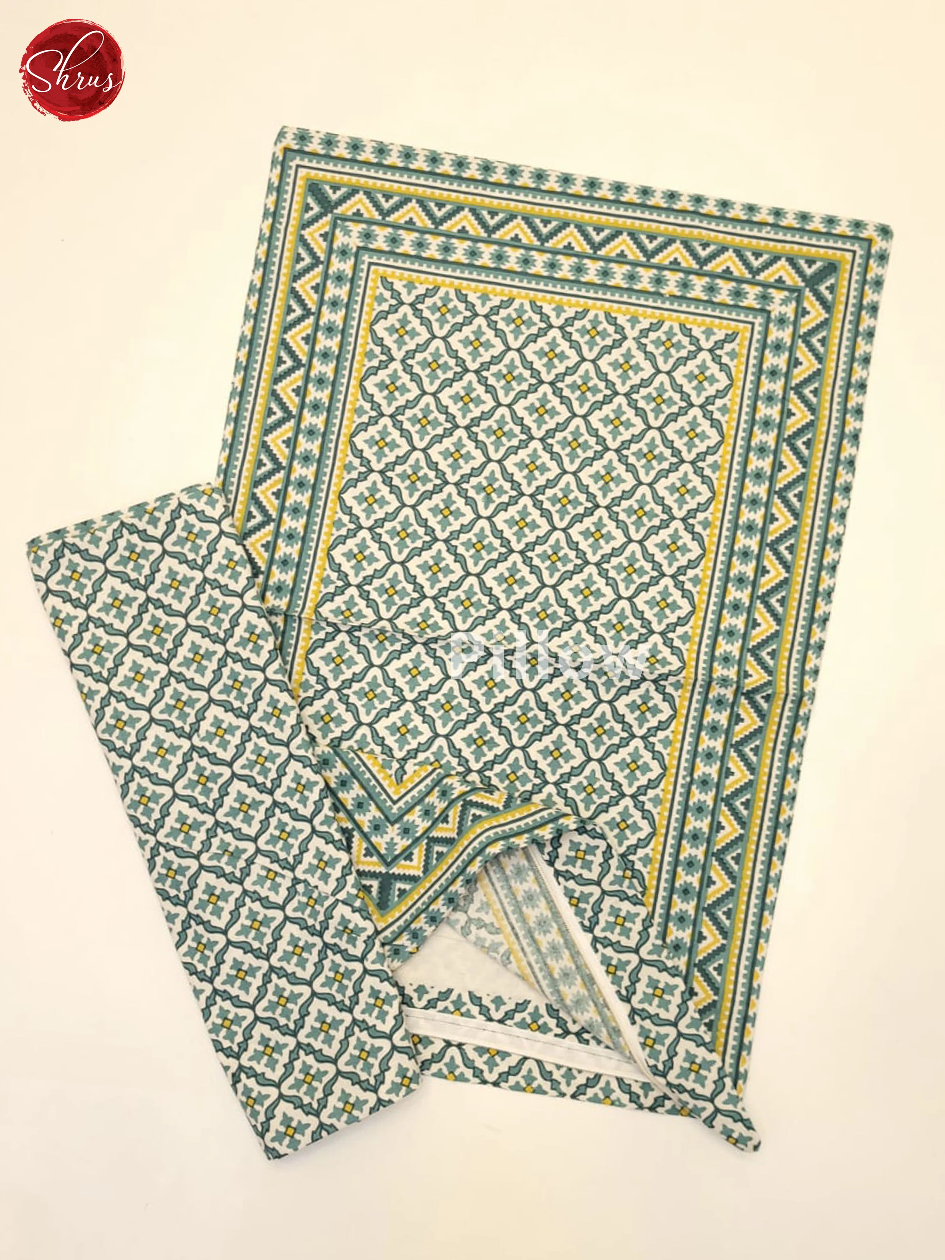 Cream & Blue - Jaipuri Printed Double Bed Spread - Image 3