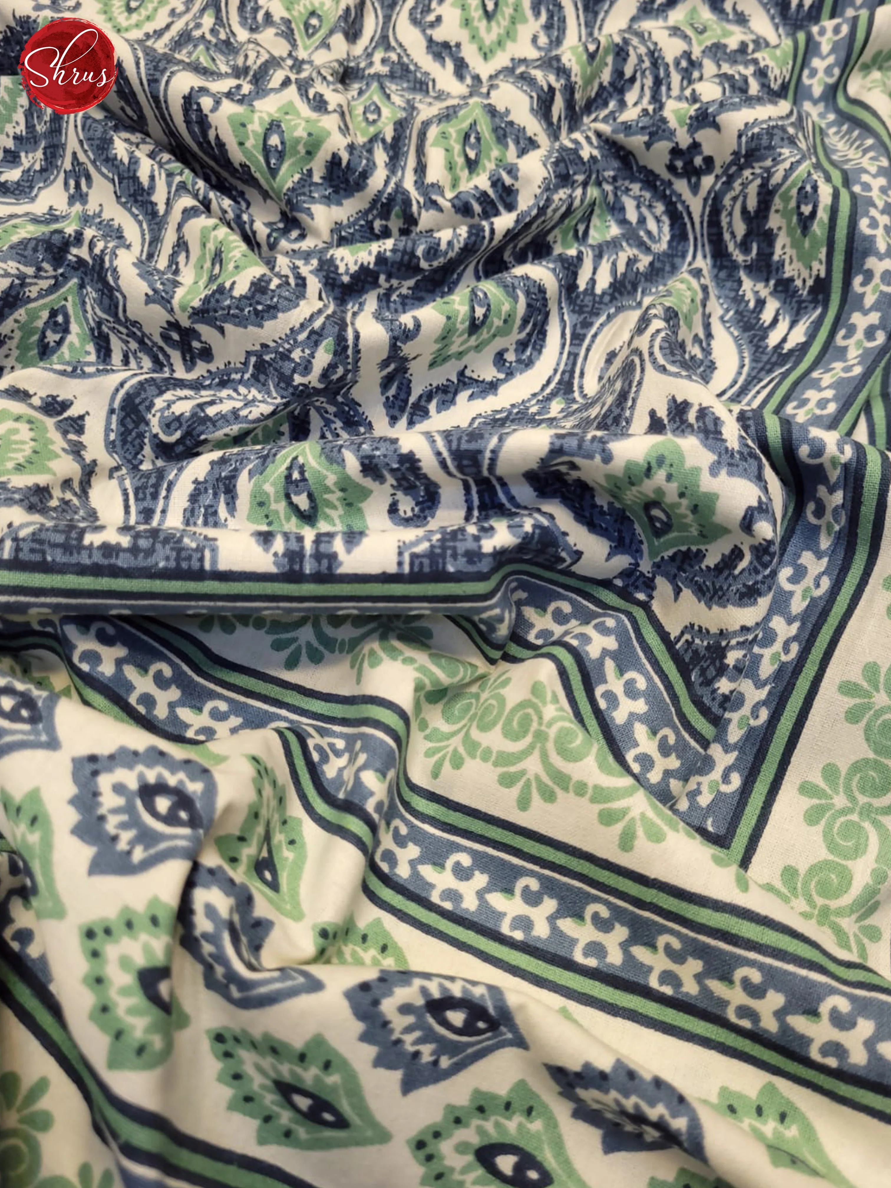 Cream & Blue - Jaipuri Printed Double Bed Spread