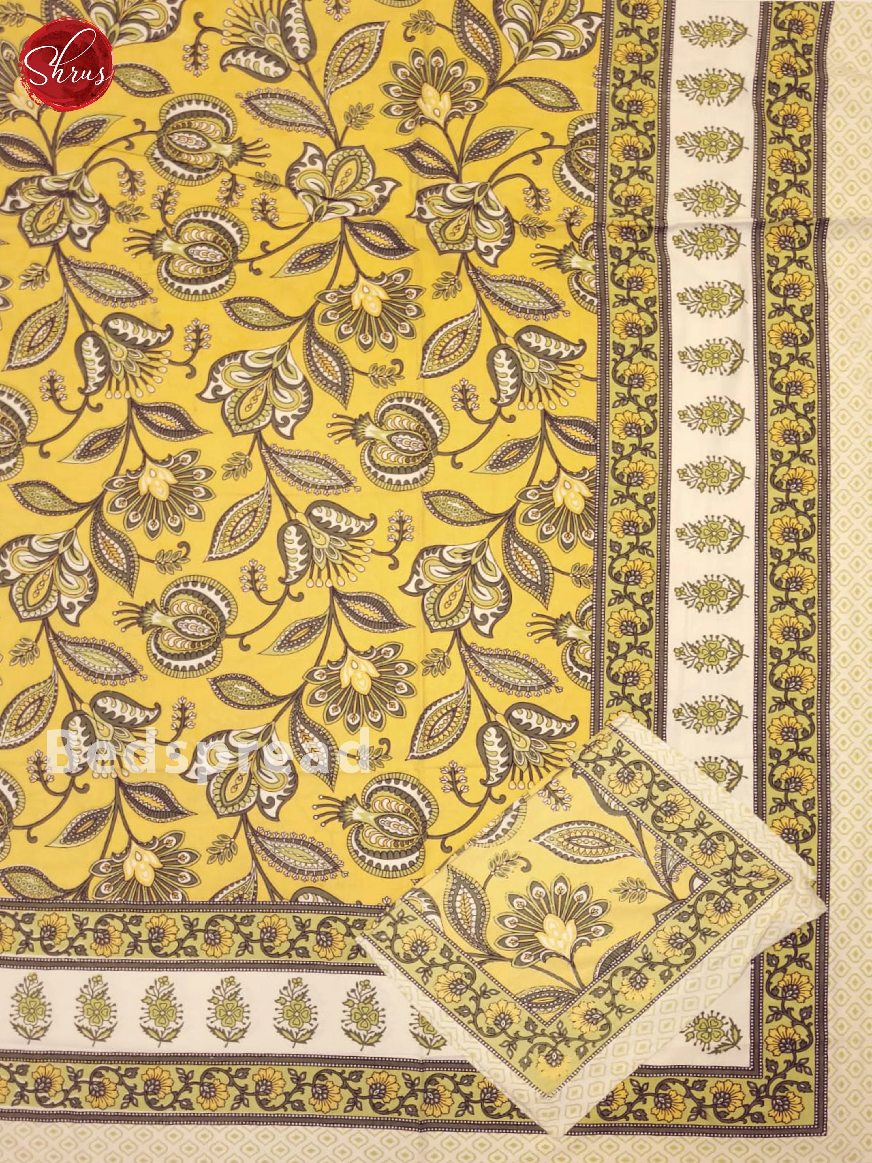 Light Yellow & Cream - Jaipuri Printed Double Bed Spread - Image 2