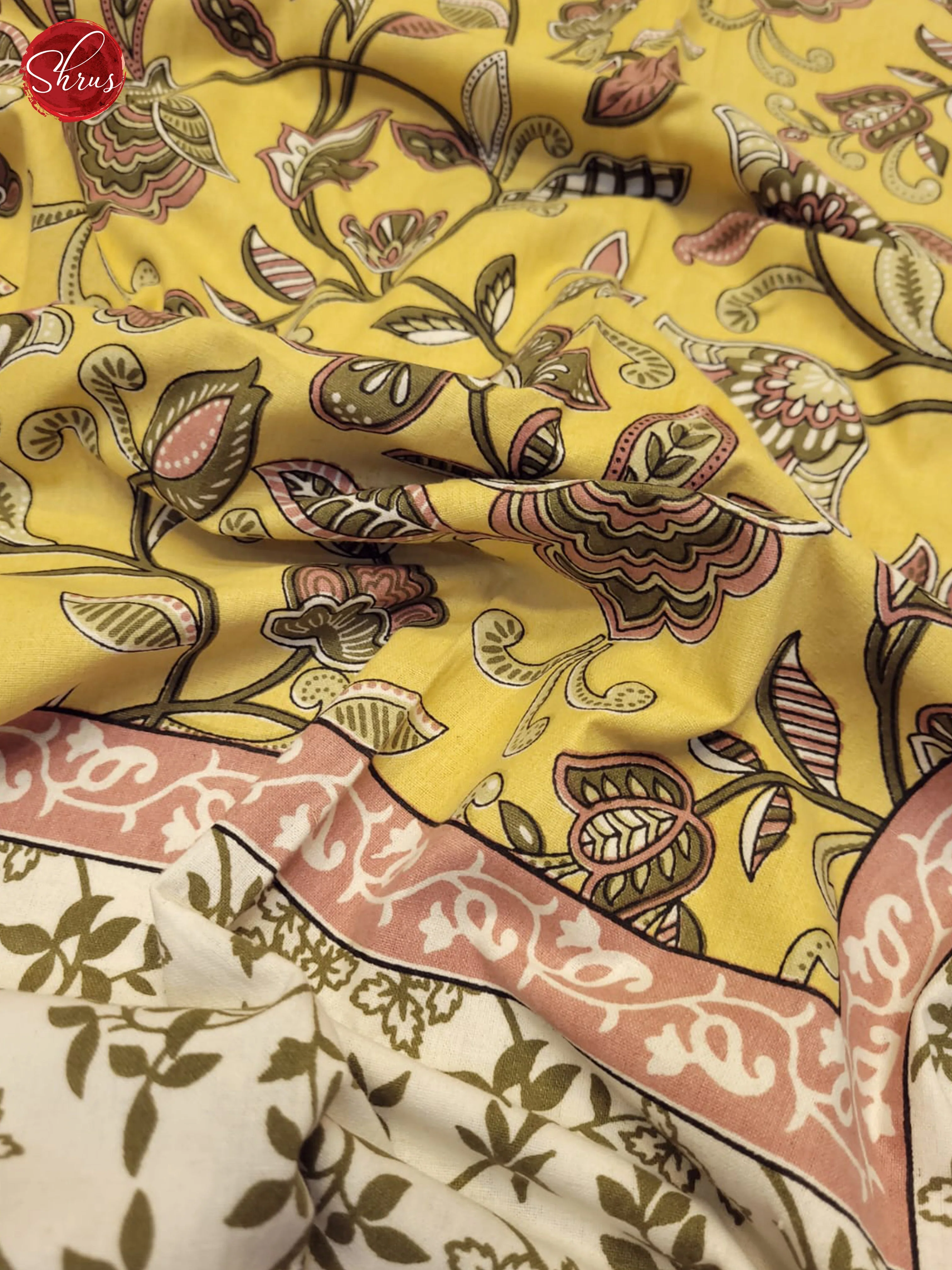 Light Yellow & Cream - Jaipuri Printed Double Bed Spread