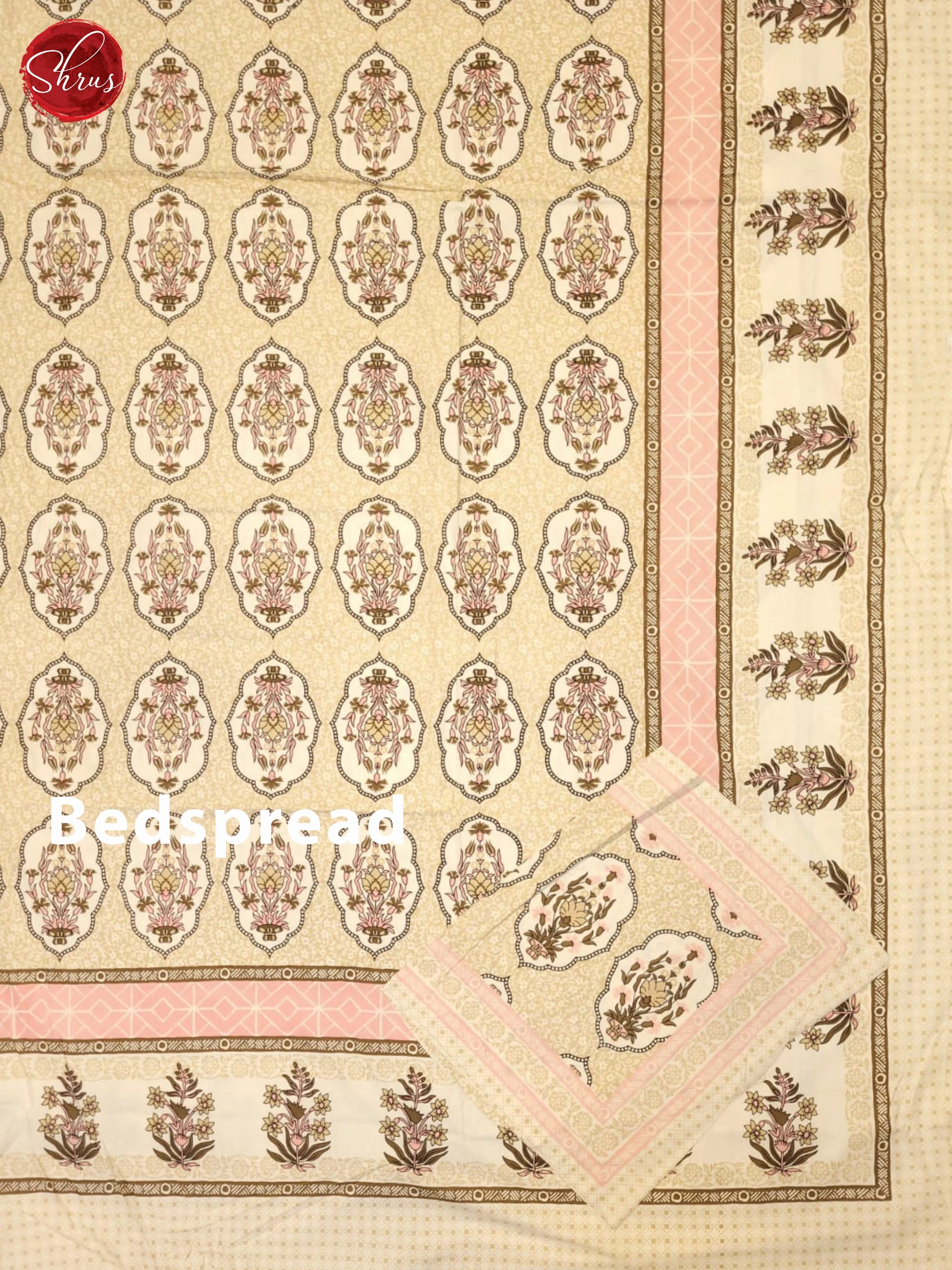 Beige & Pink - Jaipuri Printed Double Bed Spread - Image 2
