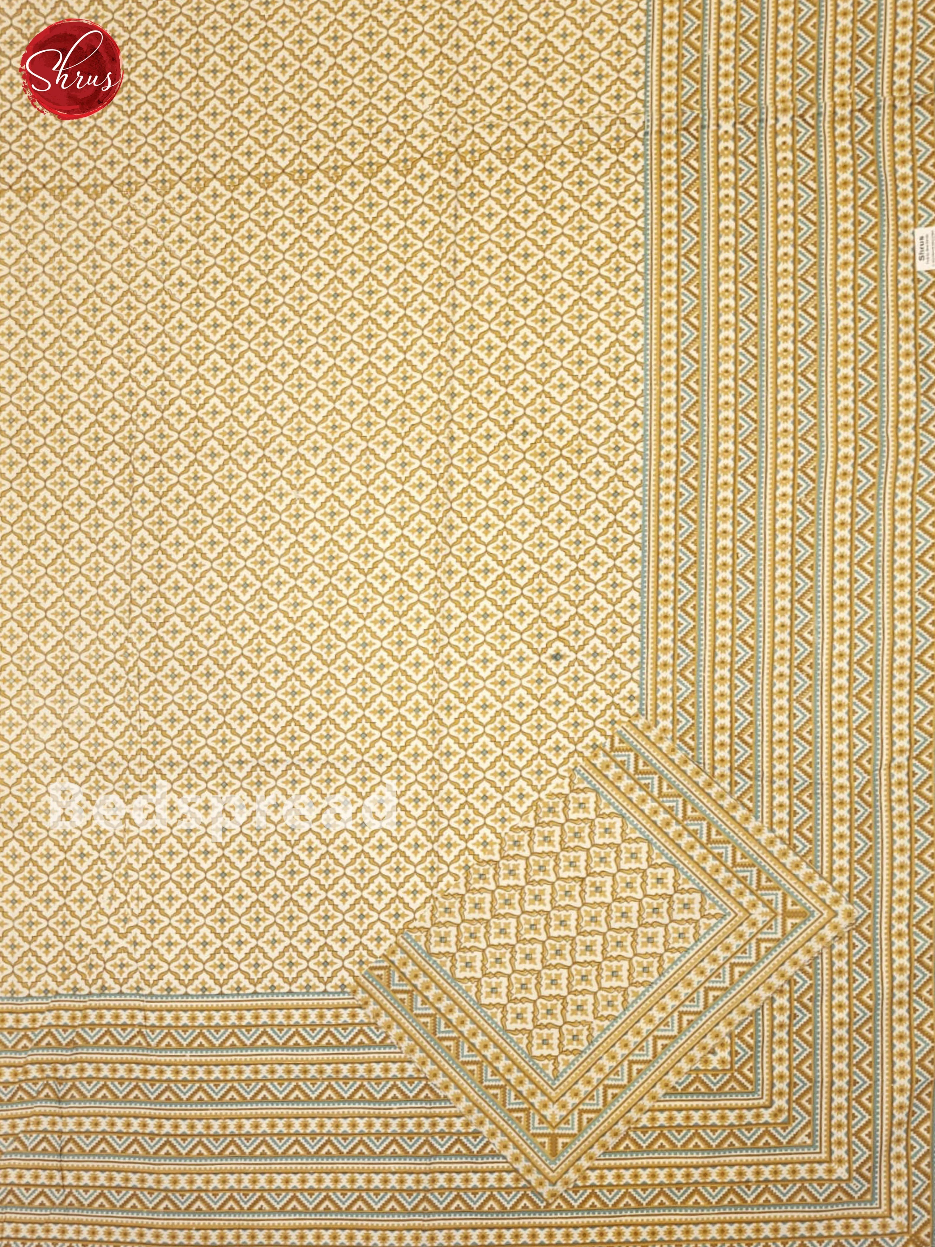 Mustard & Cream- Jaipuri Printed Double Bed Spread - Image 2
