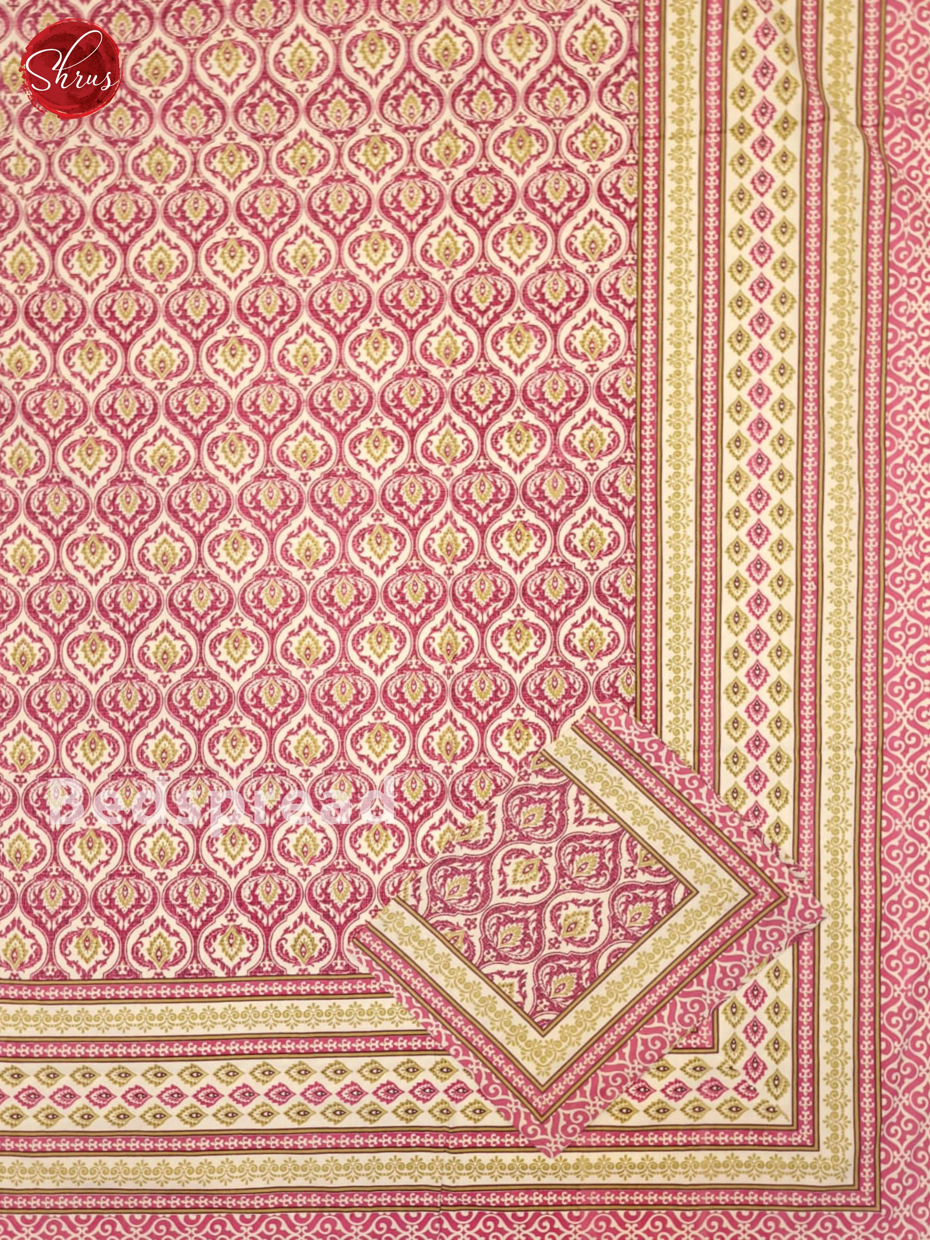 Cream & Pink- Jaipuri Printed Double Bed Spread - Image 2