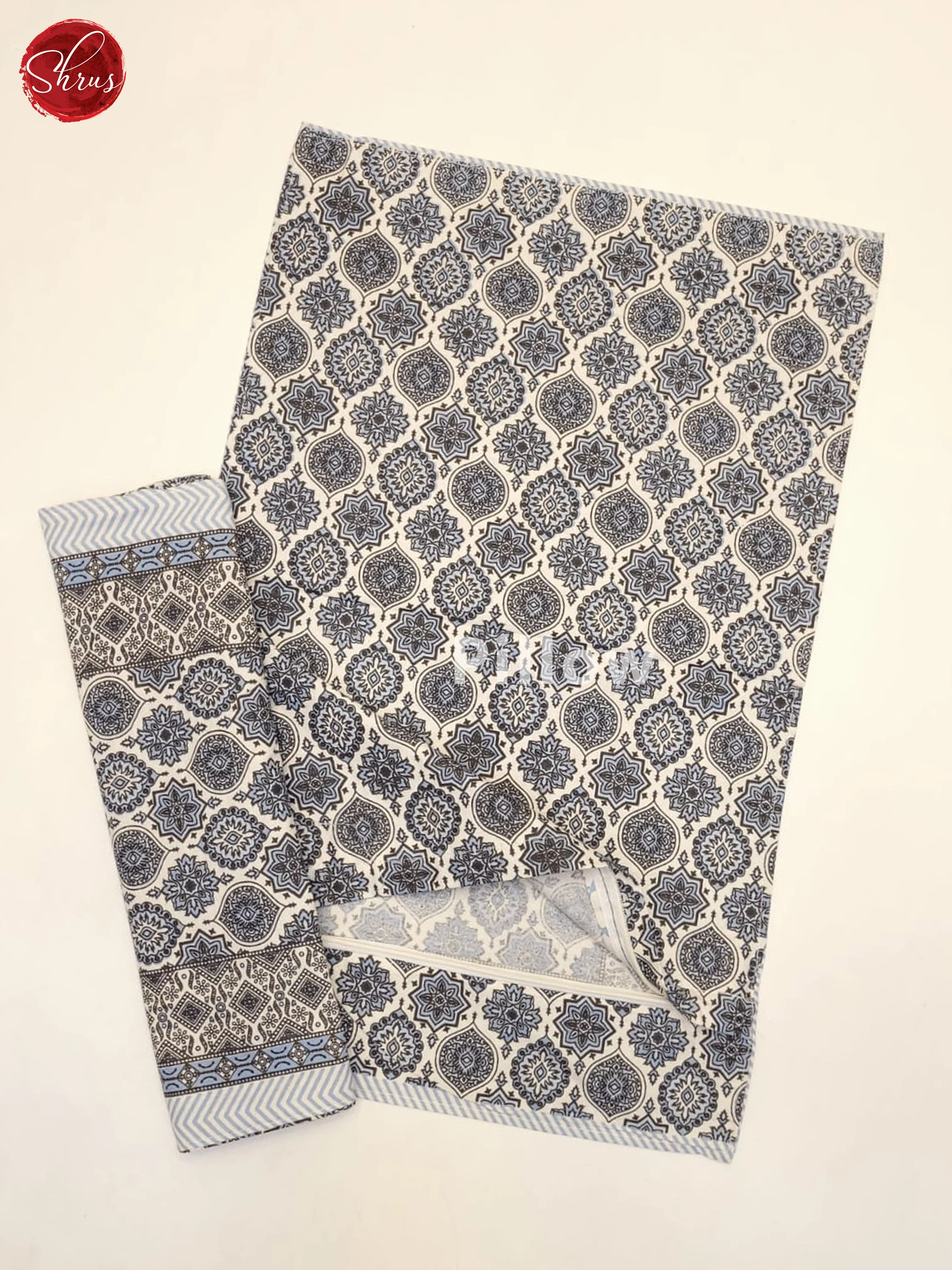 Cream & Blue- Jaipuri Printed Double Bed Spread - Image 3