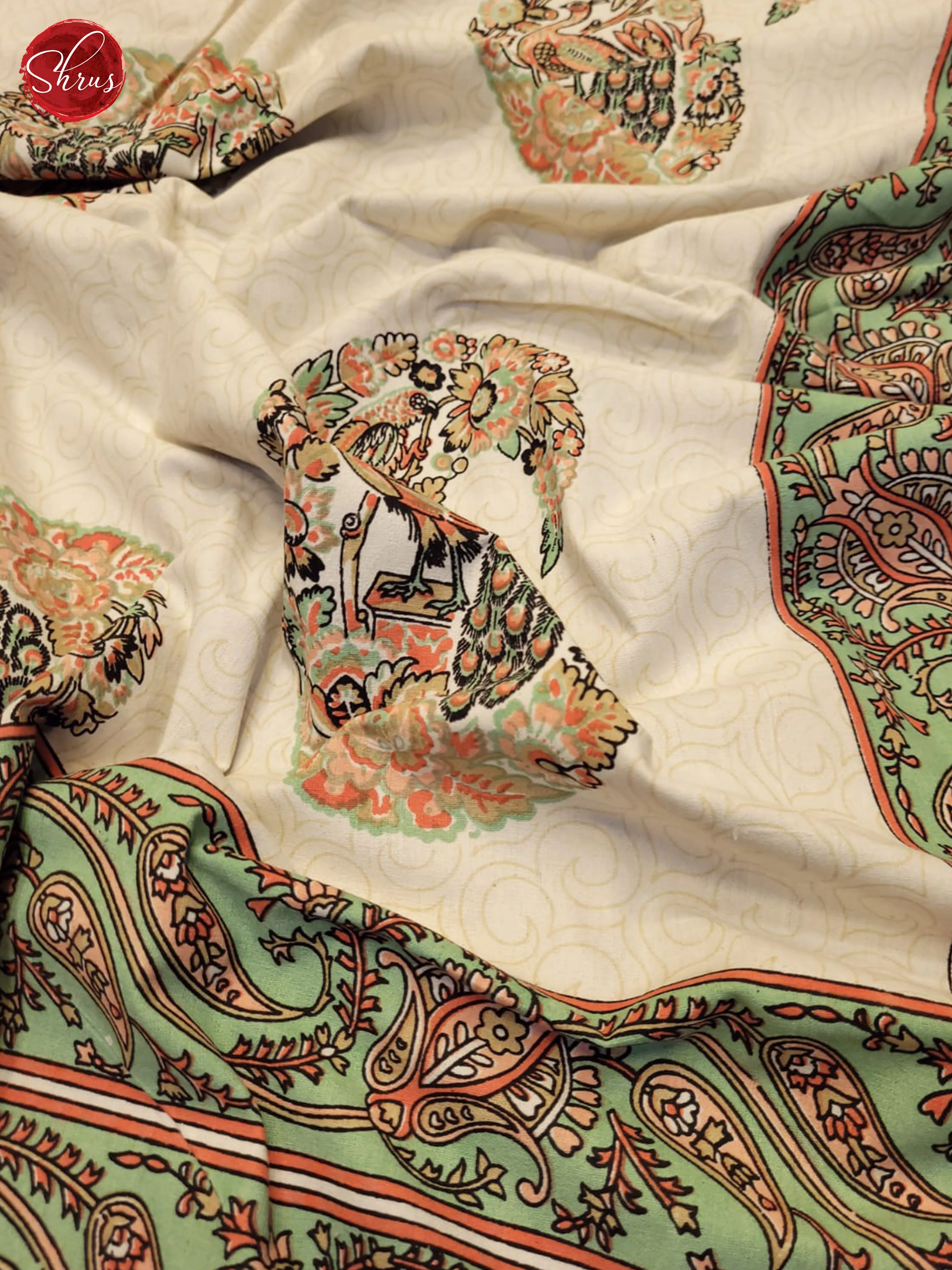 Cream & Green - Jaipuri Printed Double Bed Spread