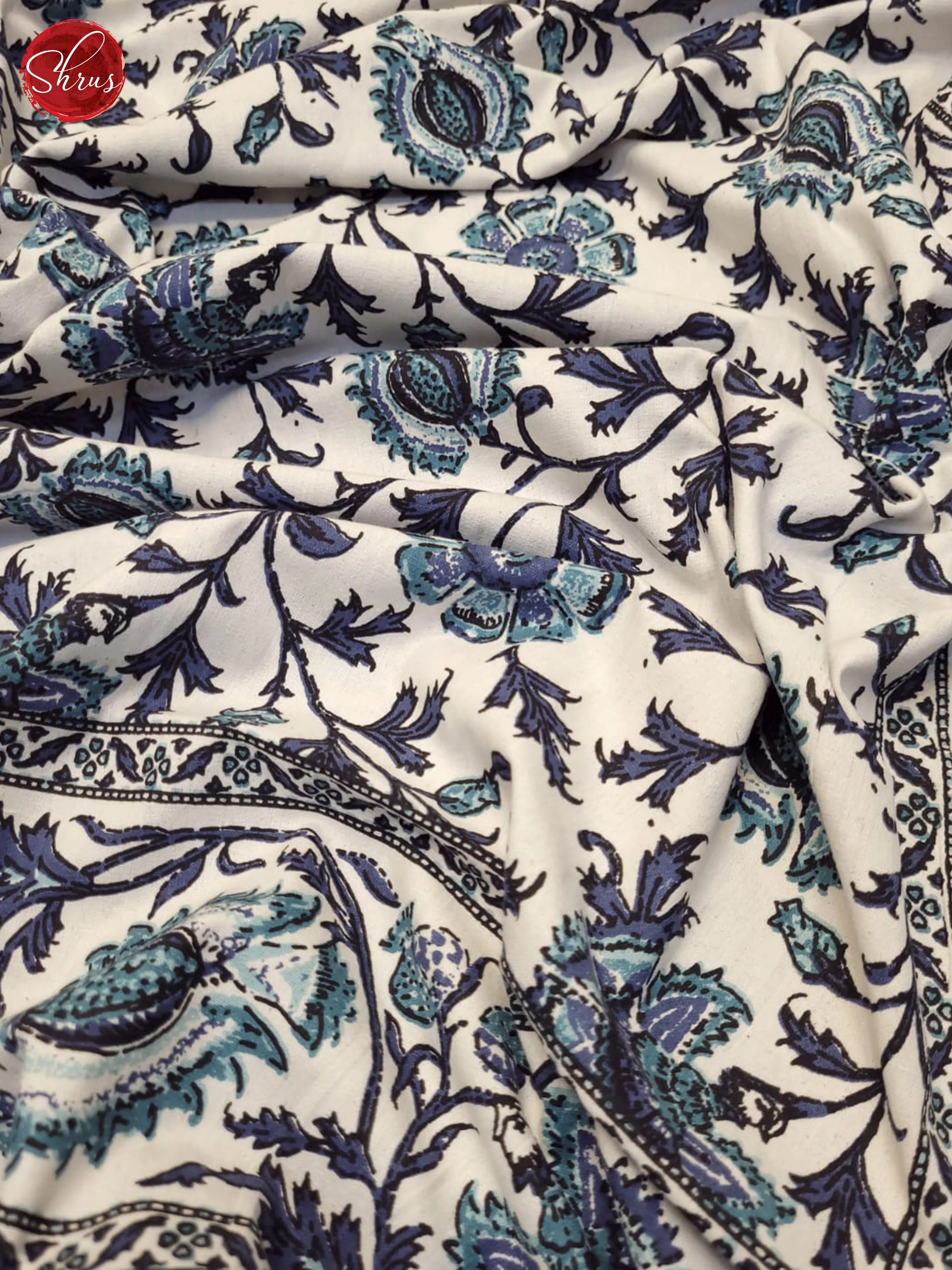 Cream & Blue- Jaipuri Printed Double Bed Spread