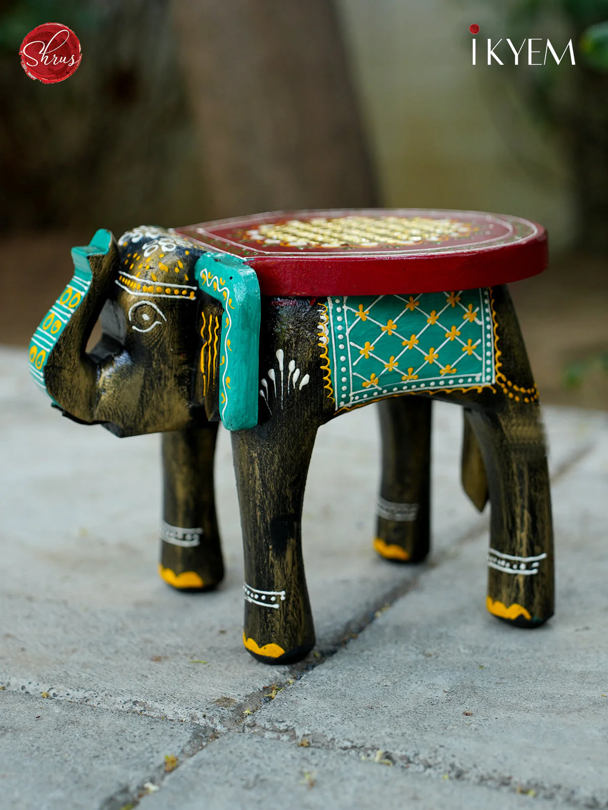 Wooden Hand painted Elephant Stool - Image 2