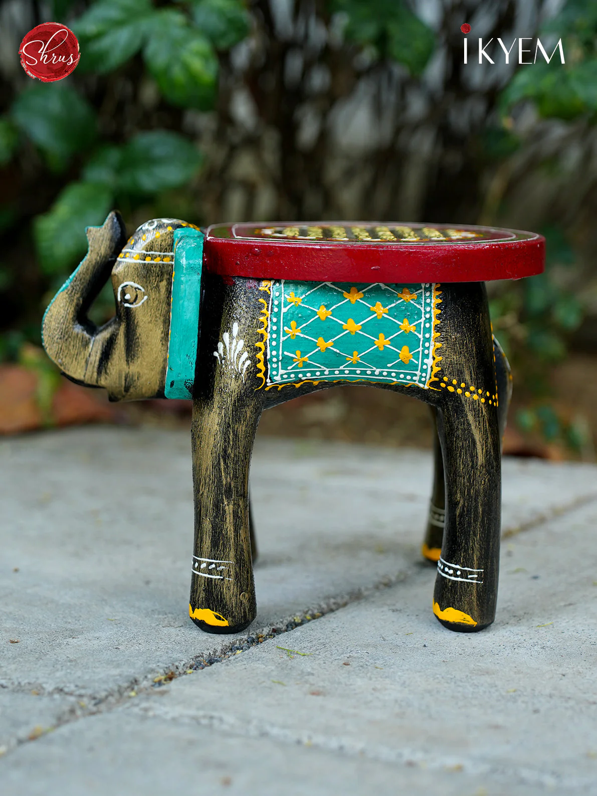 Wooden Hand painted Elephant Stool - Image 3