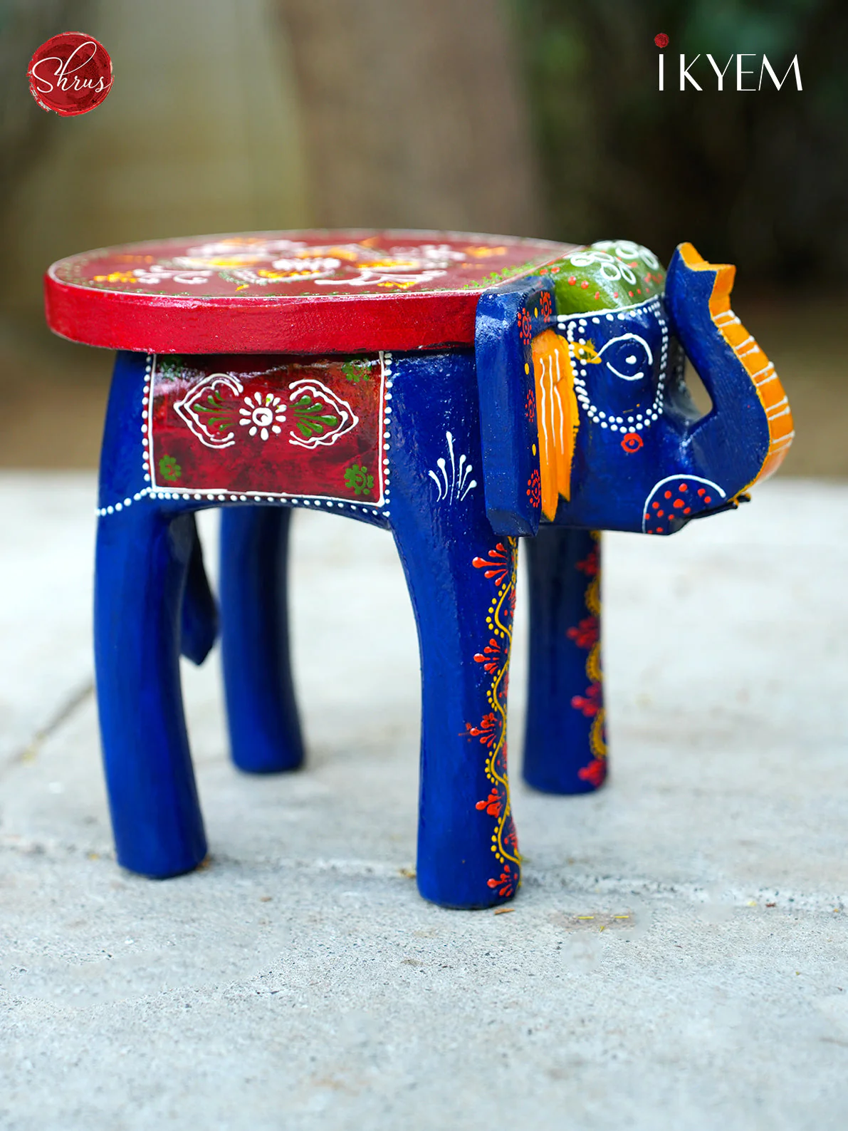 Handpainted Wooden Elephant Stool - Image 2