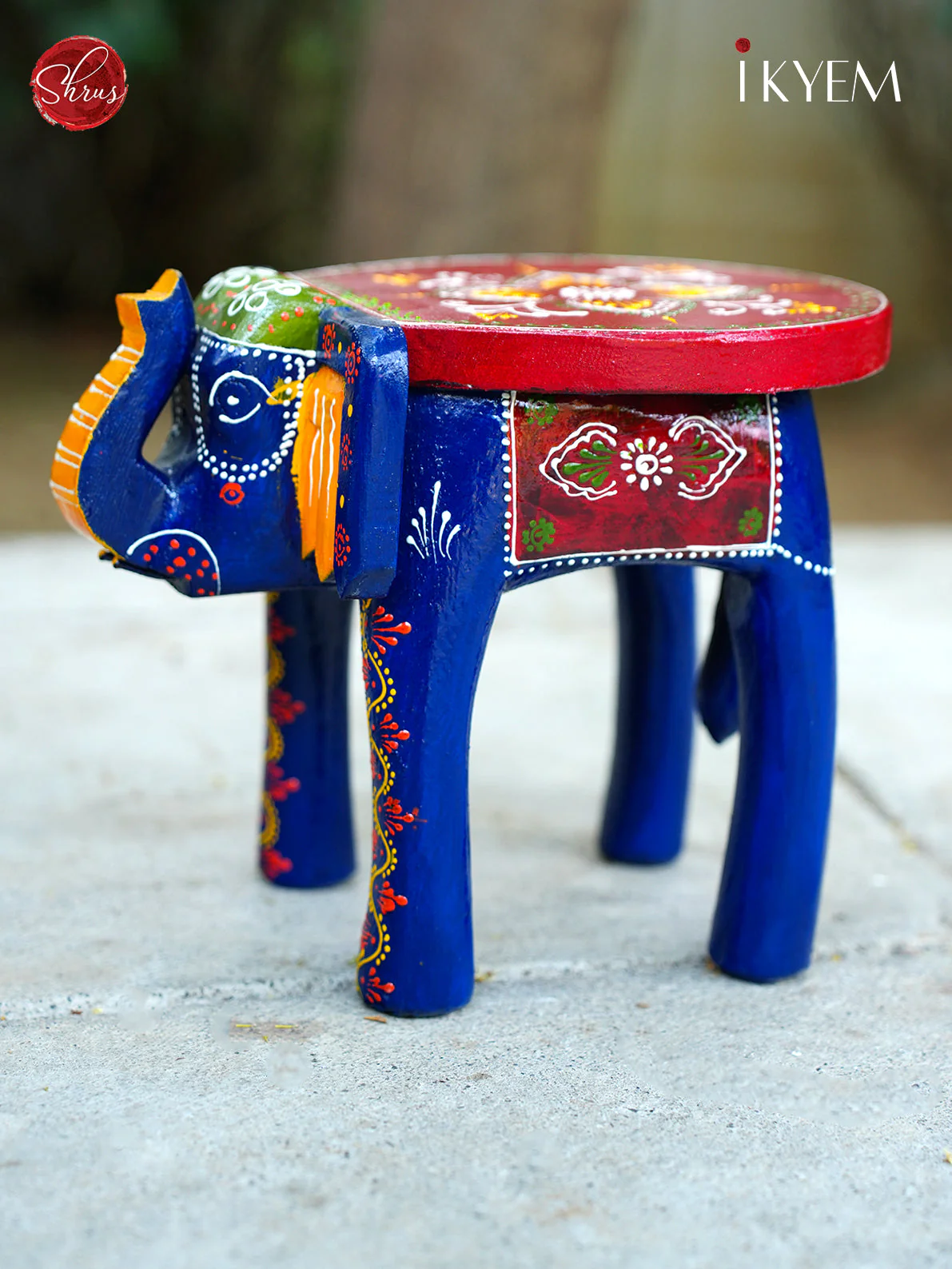 Handpainted Wooden Elephant Stool - Image 3